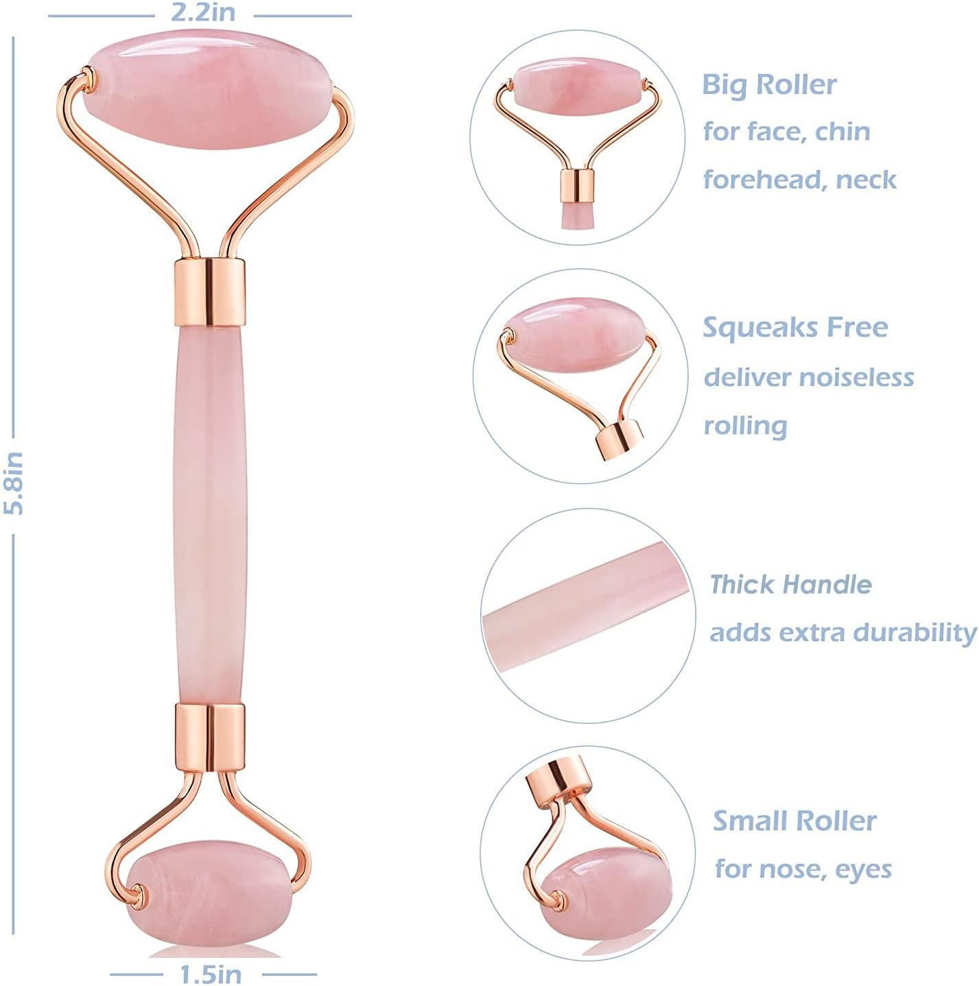 Leicare Rose Quartz Roller, Pink Jade Roller for Face - Natural Stone Facial Roller, Face Massager Beauty Tool for Wrinkles, Skin Tightening, Lift Firming - Eye Puffiness Treatment, anti Aging image number 5