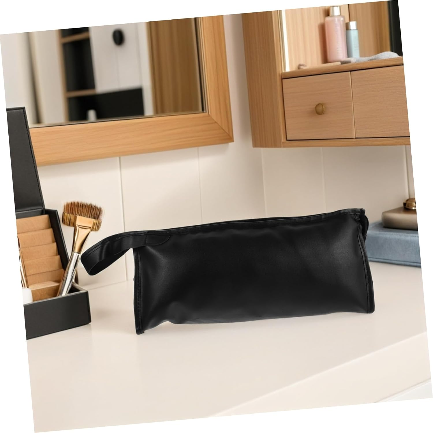 HEALEEP Hair Dryer Storage Bag Blow Dryer Carrying Bag Case Organizer Case Travel Black Pu