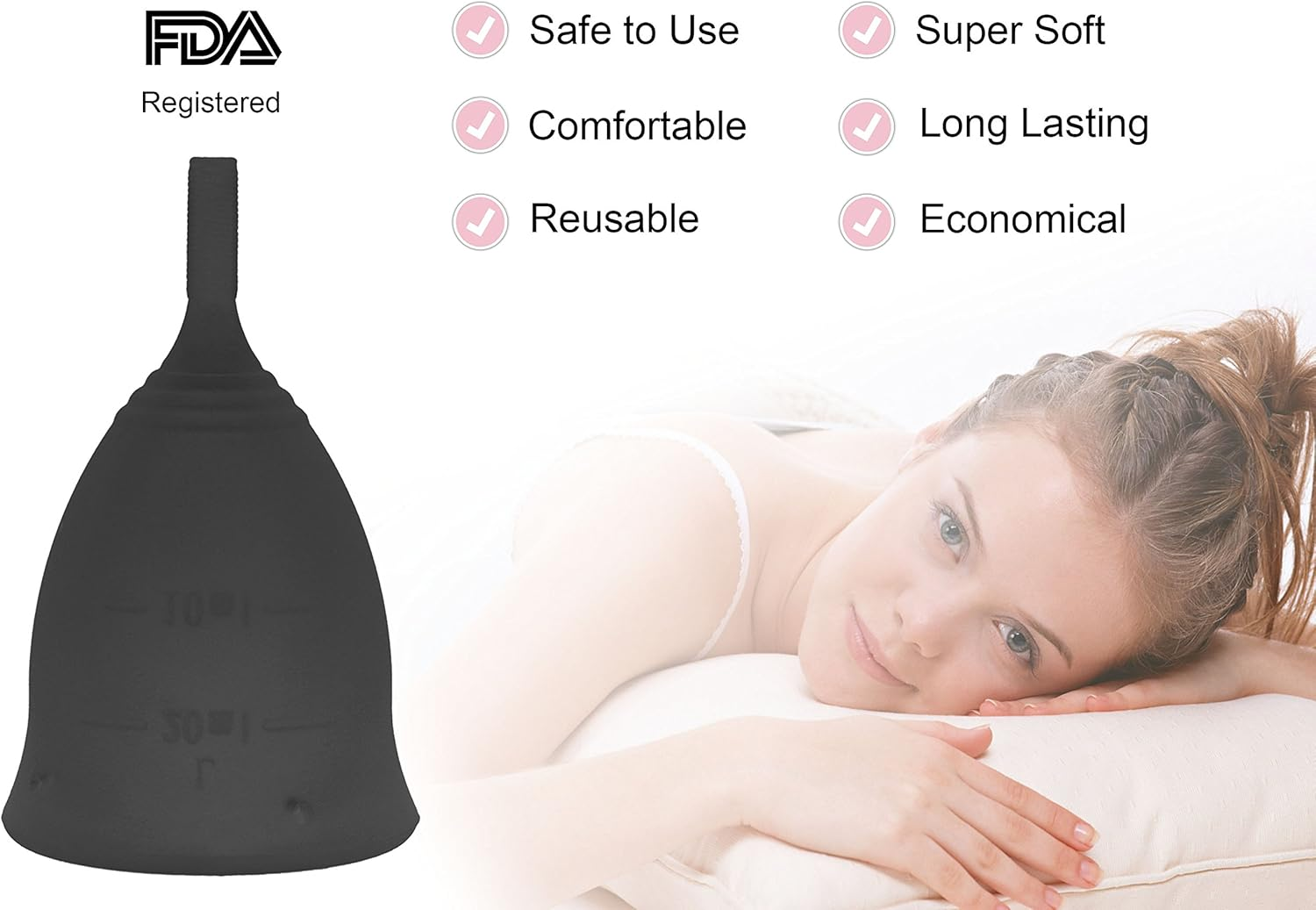 Airlut Menstrual Cup with Storage Carry Bag, FDA Approved, Tampon and Pad Disposable Alternative Feminine Complete Protection for Pre Childbirth Woman (Small, Black) image number 5