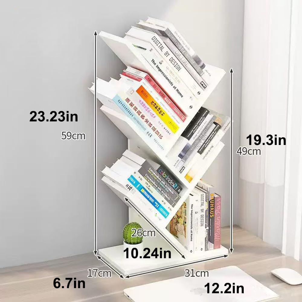 Hbluefat Tree Bookshelf, 5-Tier Wooden Desktop Small Bookshelf and Mini Bookcase for Office, Home or School Desk Book Shelf for Displaying Books, Cds, Magazines Wood Storage Rack (Teak) image number 3