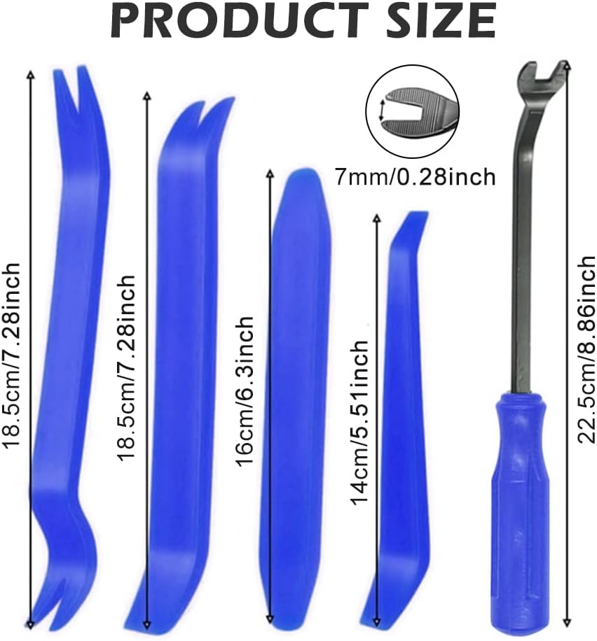 Trim Removal Tool, 5 Pcs No Scratch Fastener Remover Pry Tool Kit, Car Panel Door Window Tools Kit for Vehicle Dash Radio Audio Installer(Color:Blue) image number 5