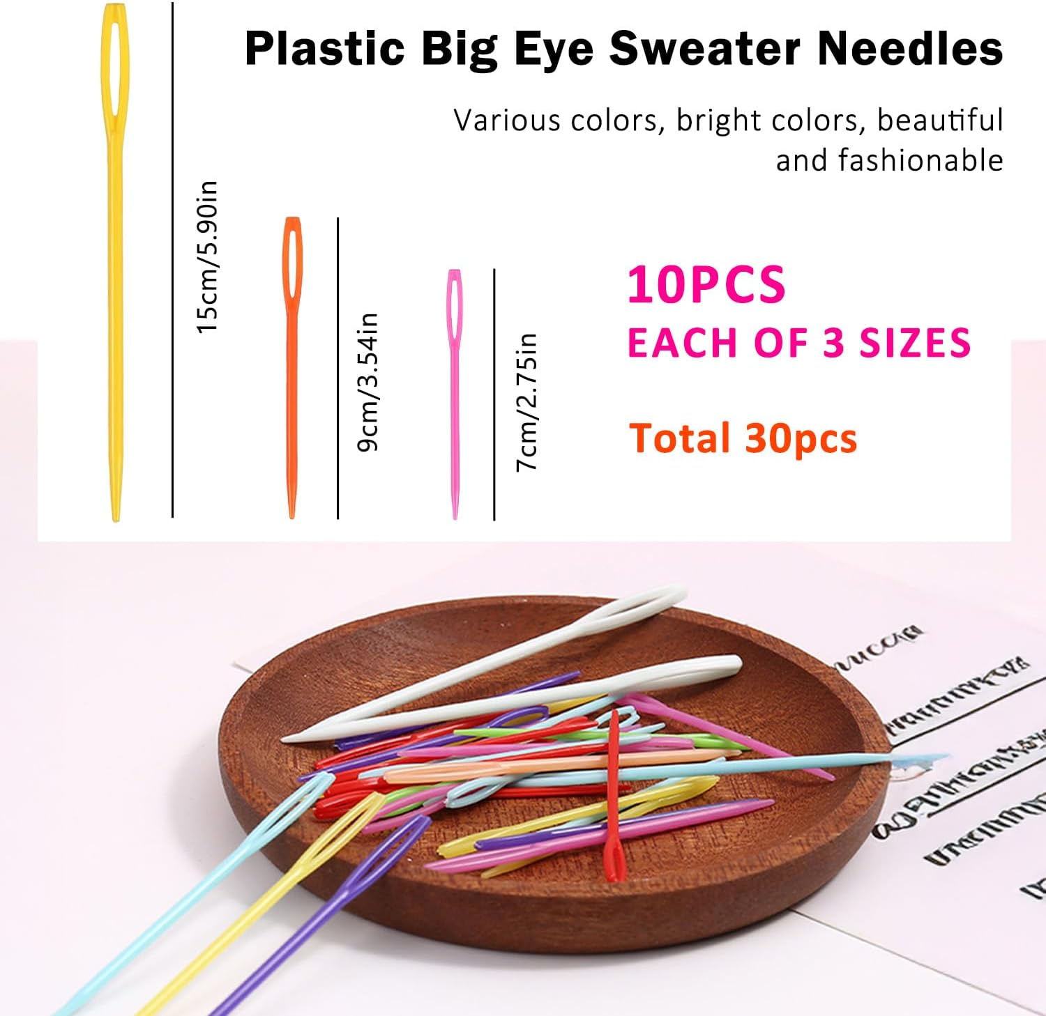 WALWAL 30 Pcs Large Eye Plastic Weaving Needles, Colorful Yarn Needles, for Crochet Knitting and DIY Sewing Handmade Crafts(2.76 in + 3.54 in + 5.91 In)