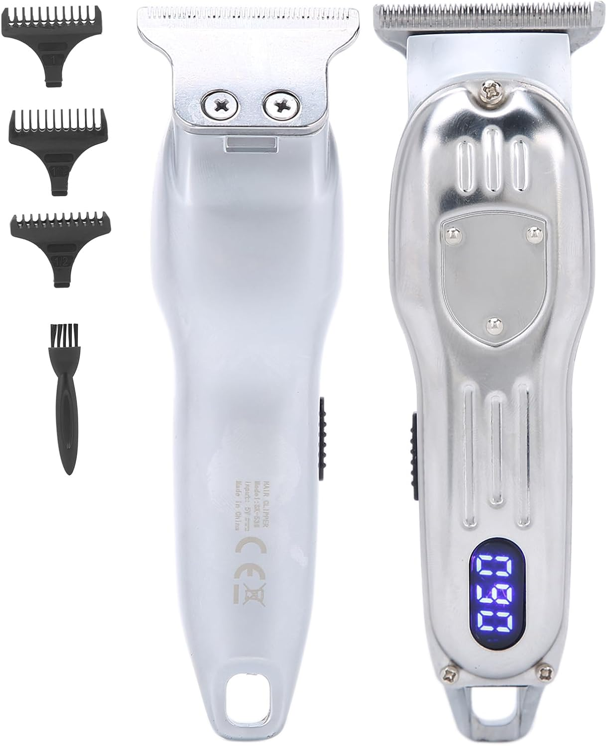 Electric Hair Trimmer with LCD Screen, Vintage Oil Head, Comfortable Grip, Professional 3 Guide Combs, Low Noise High Speed Motor, USB Charging, (Silver)