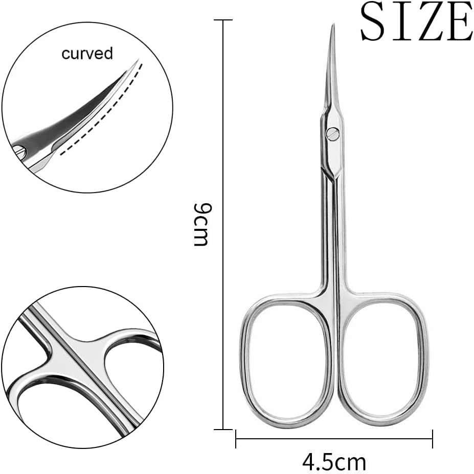 HUATEEN Professional Curved Nail Scissors - Surgical Stainless Steel Cuticle Cutter for Precise Manicure Eyebrows & Eyelashes 4.5Cm Ultra-Sharp Tip Ergonomic Design for Women/Baby/Toenails (Silver) image number 3
