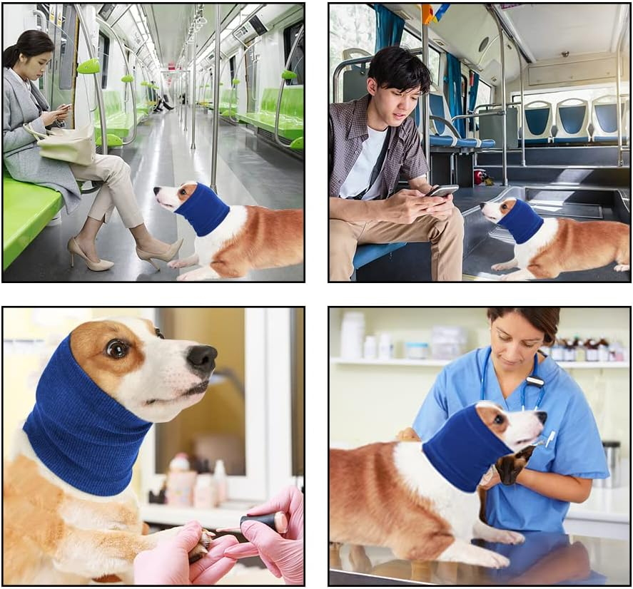 Gigicloud Pet Hoodie, Snood Neck and Ears Warmer, Comforting Headgear Anti-Fright Ear Muffs for Dogs, Thunder Noise Protection, Anxiety Relief Calming, Blue S image number 3