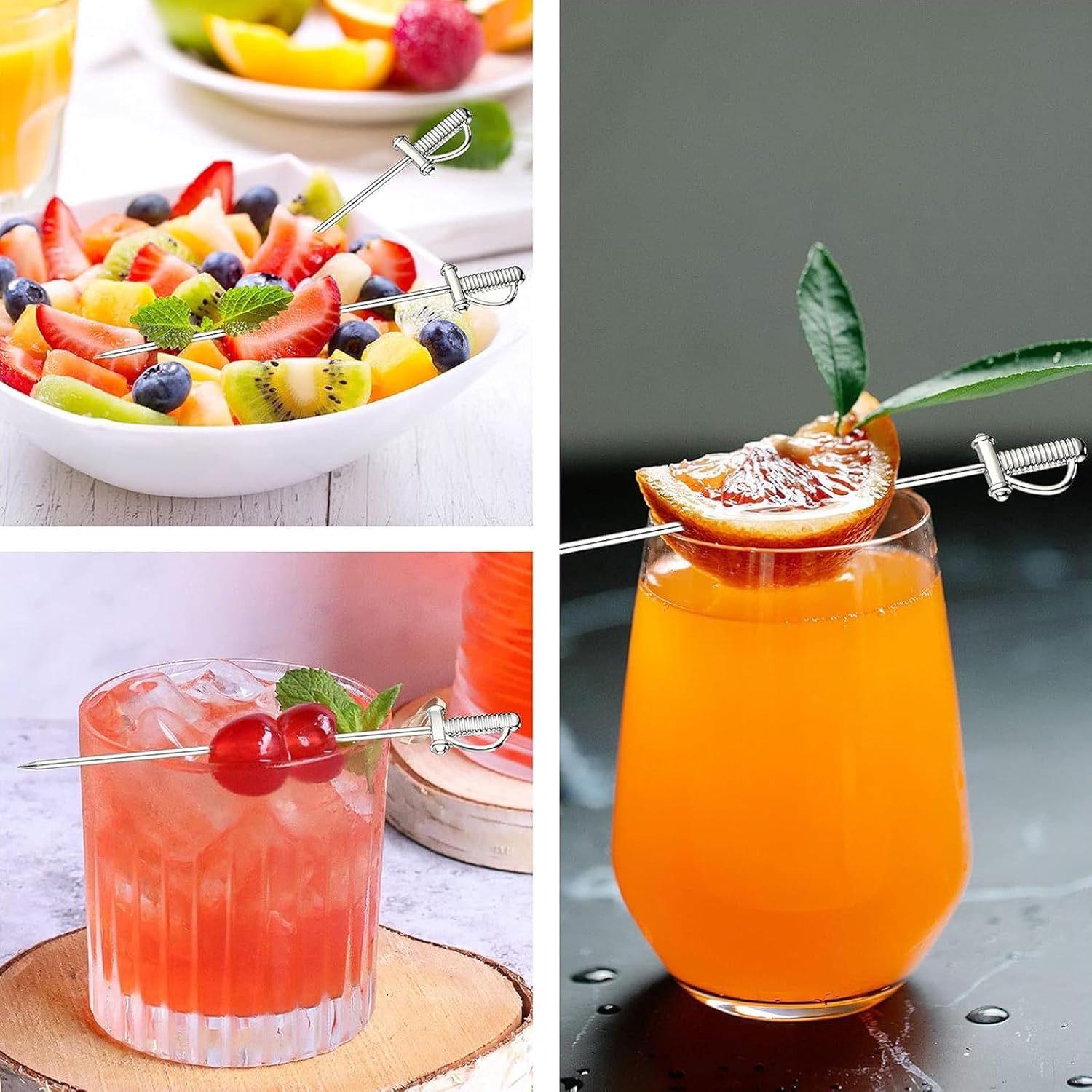 8 Pieces Stainless Steel Cocktail Picks Toothpicks Sword Metal Martini Drink Pick Sticks Appetizer Resuable Skewers Food Fruit Cocktail Toothpicks for Birthday Wedding Beach image number 4