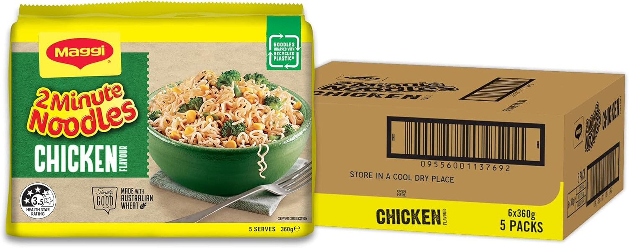 MAGGI 2 Minute Noodles, Chicken 30 Pack, 6 X 5 Pack