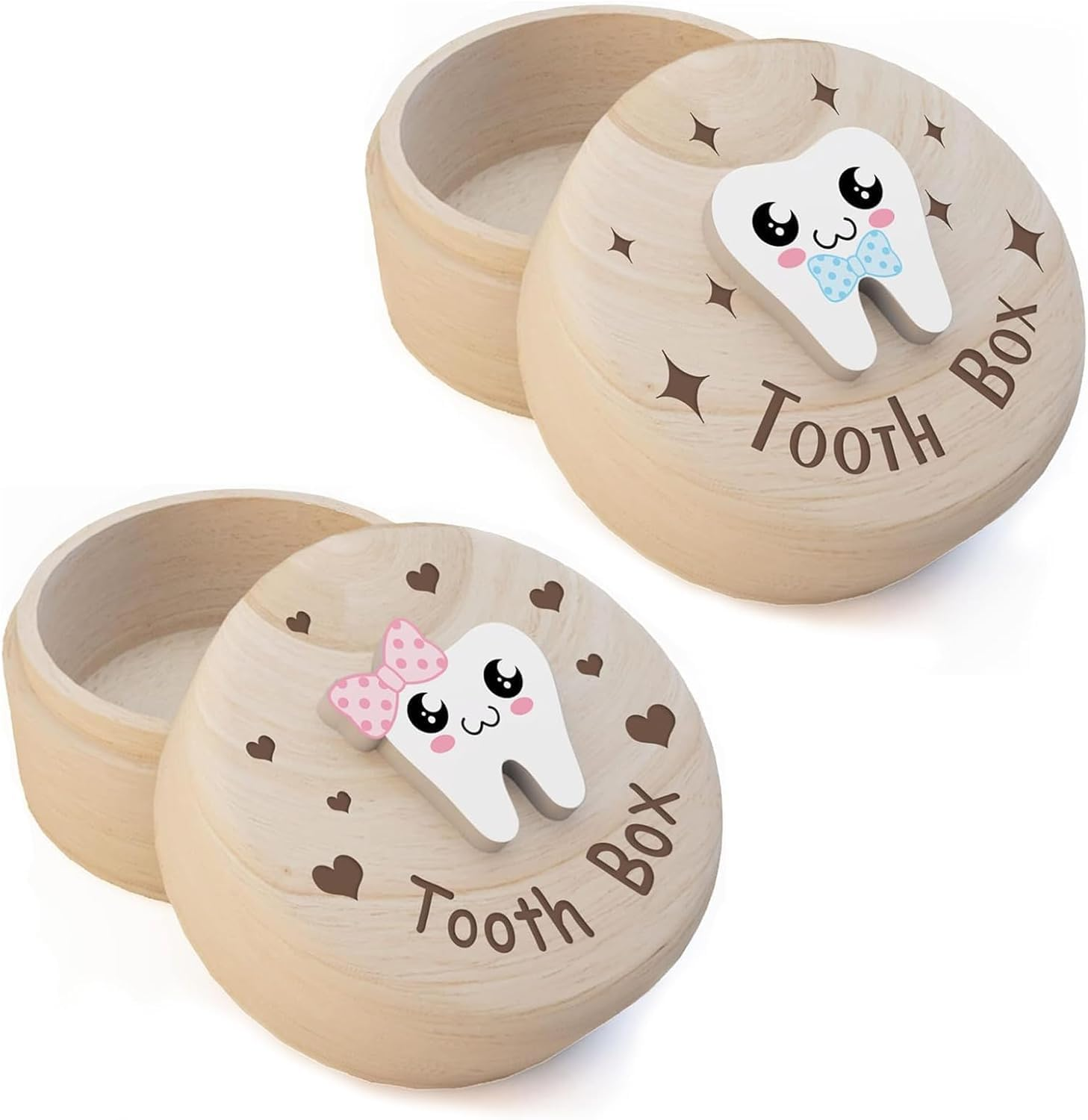 XUANZHI 2PCS Tooth Fairy Box,3D Carved Wooden Tooth Holder,Cute Tooth Holder Tooth Storage Box for Boys Girls&Tooth Boxes for Lost Teeth/Teeth Keepsake Box image number 1