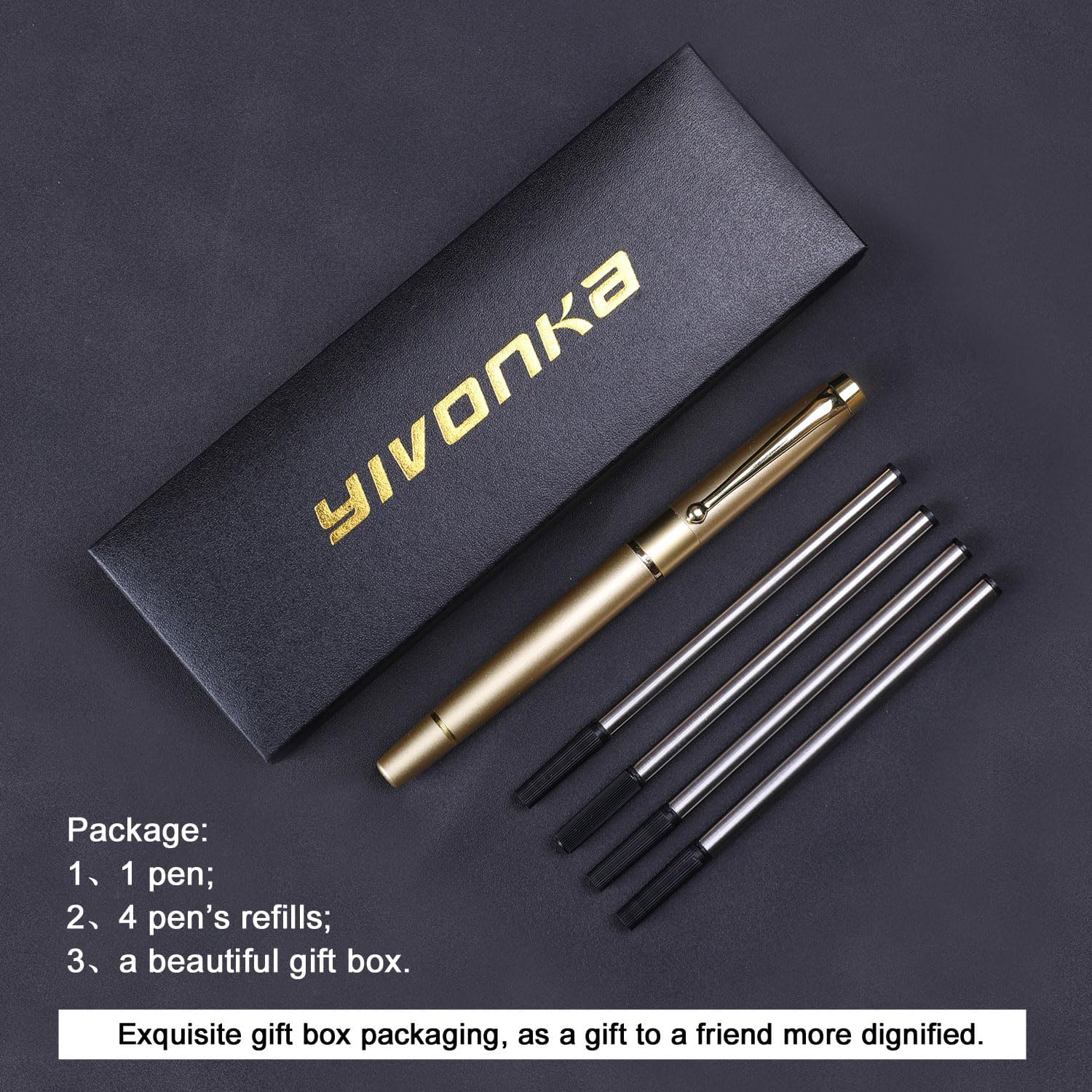 YIVONKA Ballpoint Pen Black Refill,Luxury Ballpoint Line Width 0.5Mm,Best Ball Pen Gift Set for Men & Women Professional Executive,Office,Nice Ballpens Classy Gift Box (Gold) - 2 Blue image number 4