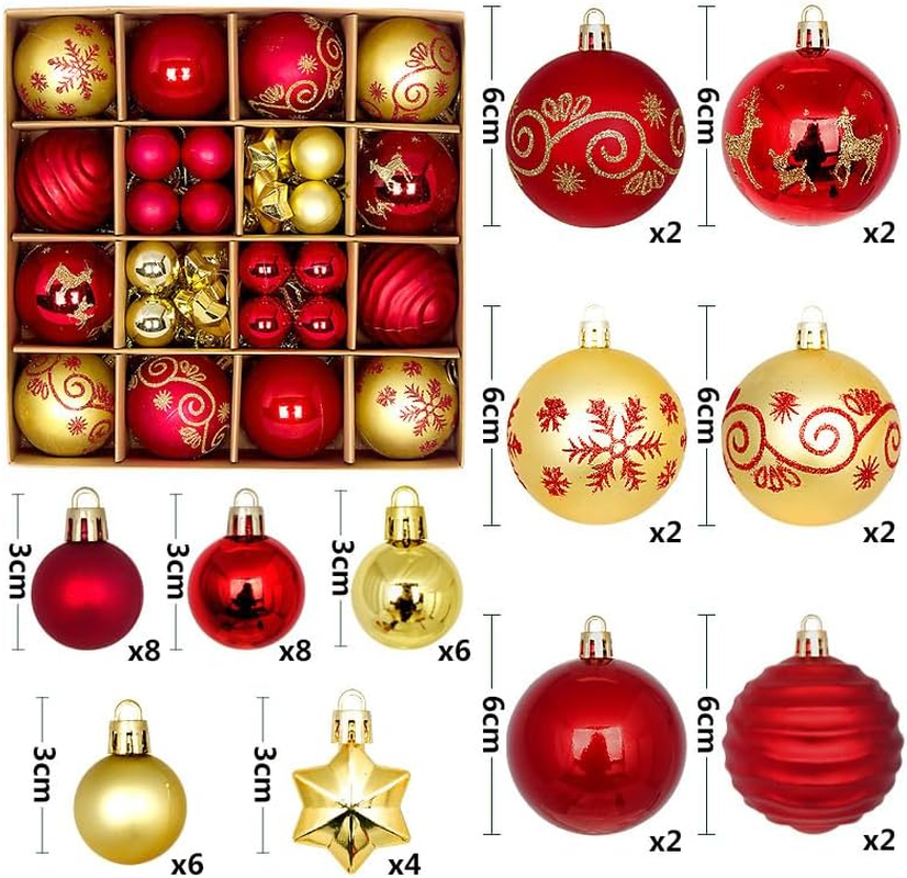 Christmas Decorations,H HOME-MART 44Pcs Christmas Tree Baubles,Christmas Ball Ornaments|Hanging Christmas Baubles Balls Ornaments Set|Christmas Tree Pendants Decorative (44 Pcs Style C) image number 4