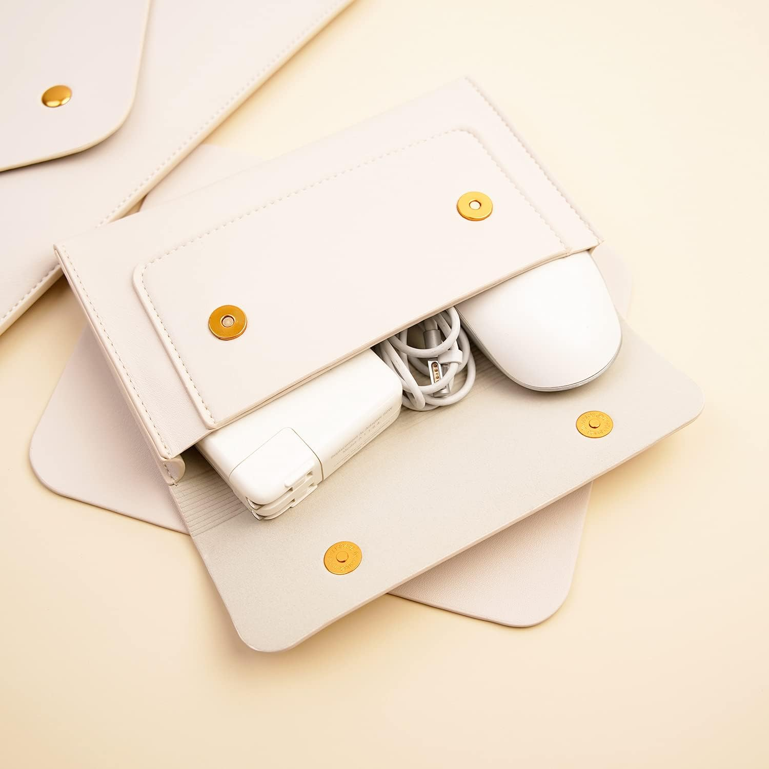 Benfan Laptop Sleeve 14 Inch Compatible with Macbook Pro 14, Macbook Air 13 2010-2017, Macbook Pro 13 2012-2015, Surface Laptop 13.5 with Small Pouch, Mouse Pad and Cord Organizer, Color White