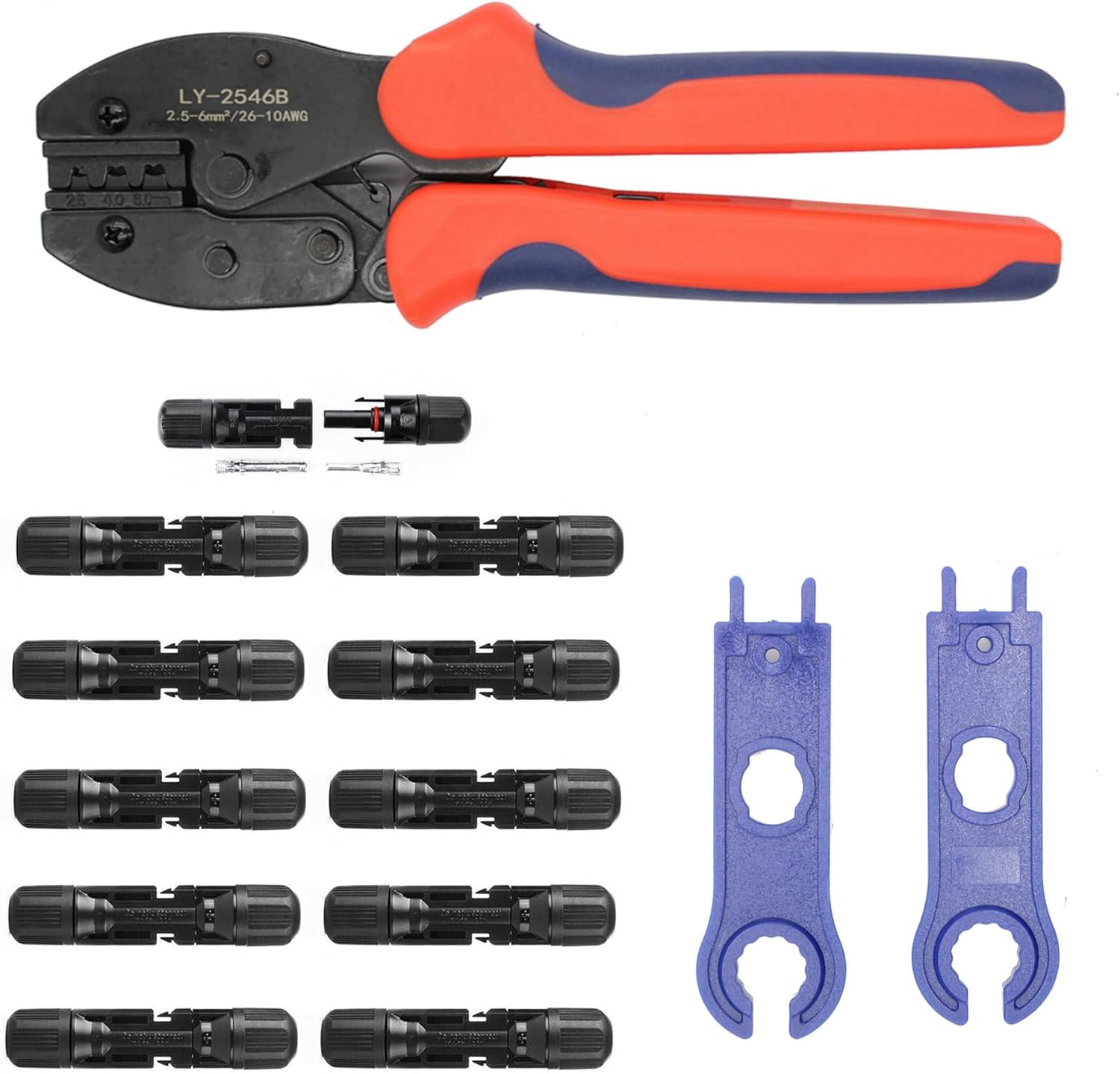 DIGISHUO Solar Crimping Tool | Ratcheting Terminal Cable Crimper | for 2.5-6.0Mm&sup2;/26-10 AWG | 4Mm Multi-Contact, Wire Tools, Panel, Extension Cables, 1 Pair Spanner Set | 10 Pairs Connectors image number 2