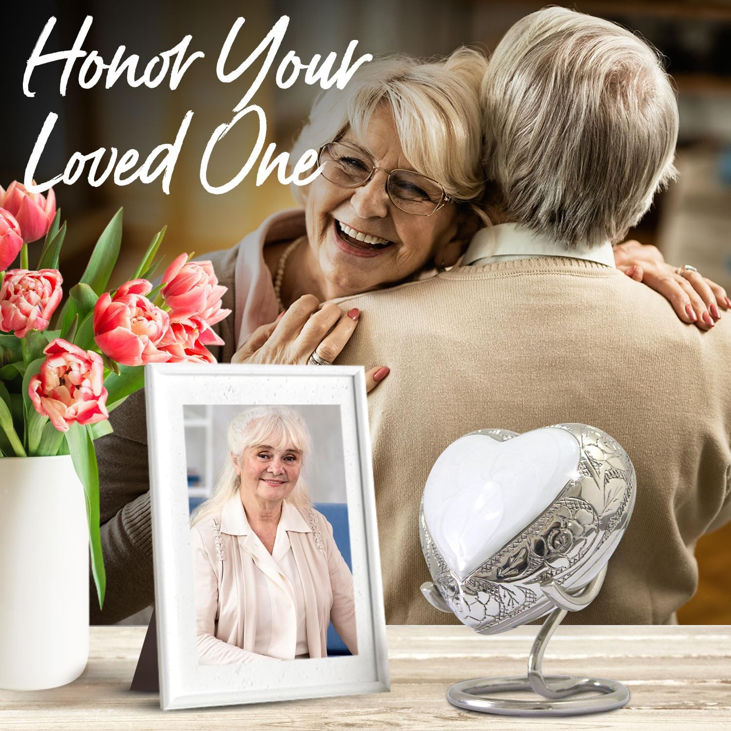 Heart Shaped Urn for Ashes with Stand & Box - Keepsake Cremation Urn to Honor Your Loved One - for Women & Men (White, Small) image number 1