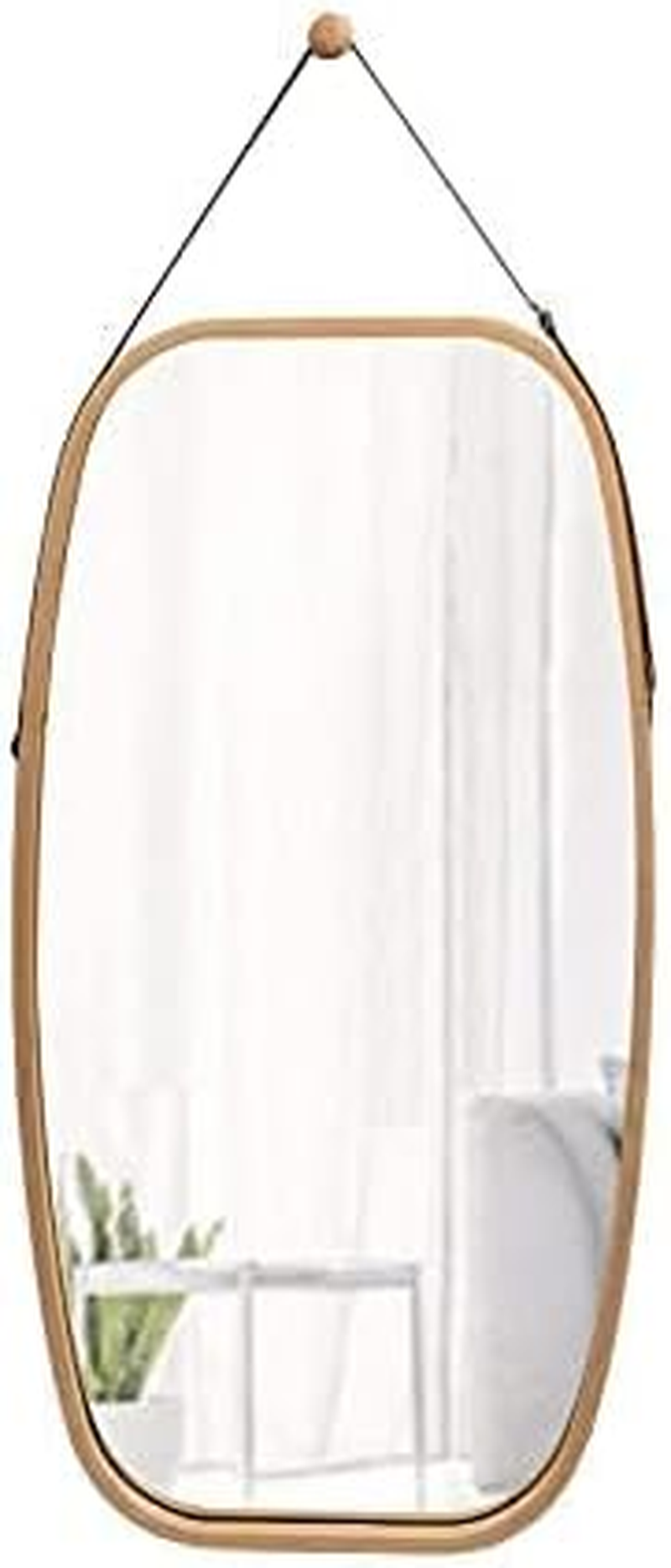 Hanging Wall Mirror 74X43Cm - Solid Bamboo Frame and Adjustable Leather Strap for Bathroom and Bedroom, Vanity Mirror, Makeup Mirror, Face Mirrors, Wall Shelf Mirror (Full Length) image number 4