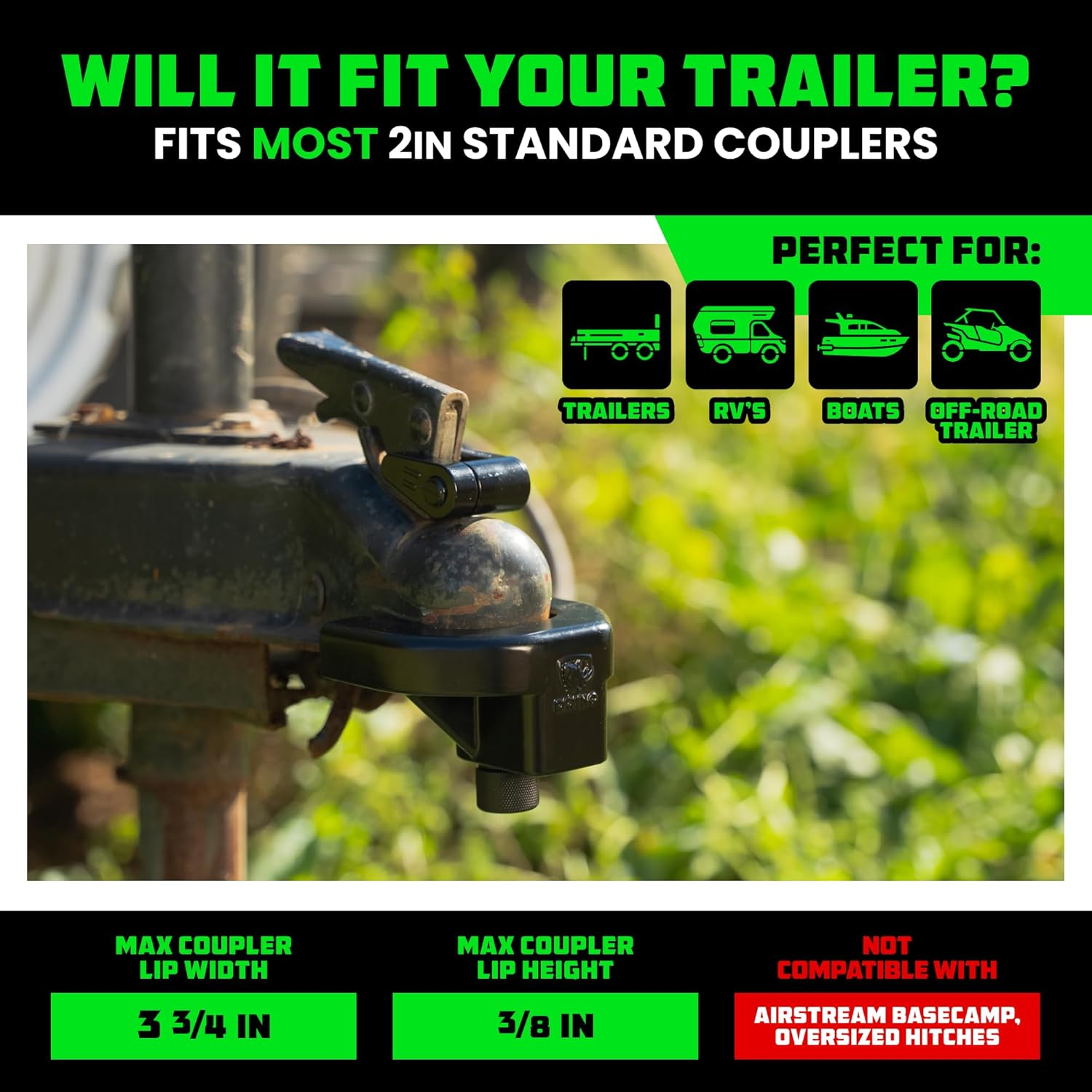 Rhino USA Trailer Hitch Lock Kit (For 2" Trailers) Heavy Duty anti Theft Trailer Coupler Locks for RV, Camper, Trailer, Boat, Caravan - Reinforced Solid Steel Tow Lock for Trailer Tongue