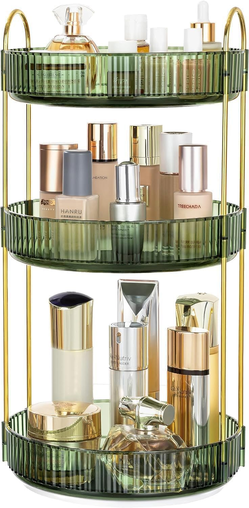 Makeup Organiser 360 Rotating,Spinning Skincare Cosmetic Organiser 3 Tier Large Beauty Spinny Make up Storage Organiser Shelf for Perfume, Jewellery, Brushes, Dresser, Vanity, Bedroom, Bathroom