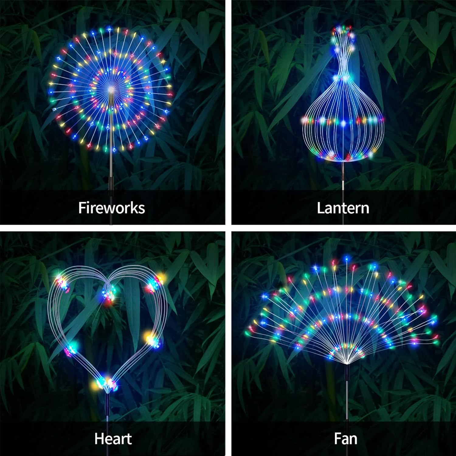 Bongu Solar Firework Lights 4 Pack, 480 LED Solar Powered String Light 8 Modes Twinkling Solar Lights Outdoor for Garden, Wedding, Party, Patio Solar Garden Lights (Multi-Colored) - Multi-Colored image number 2