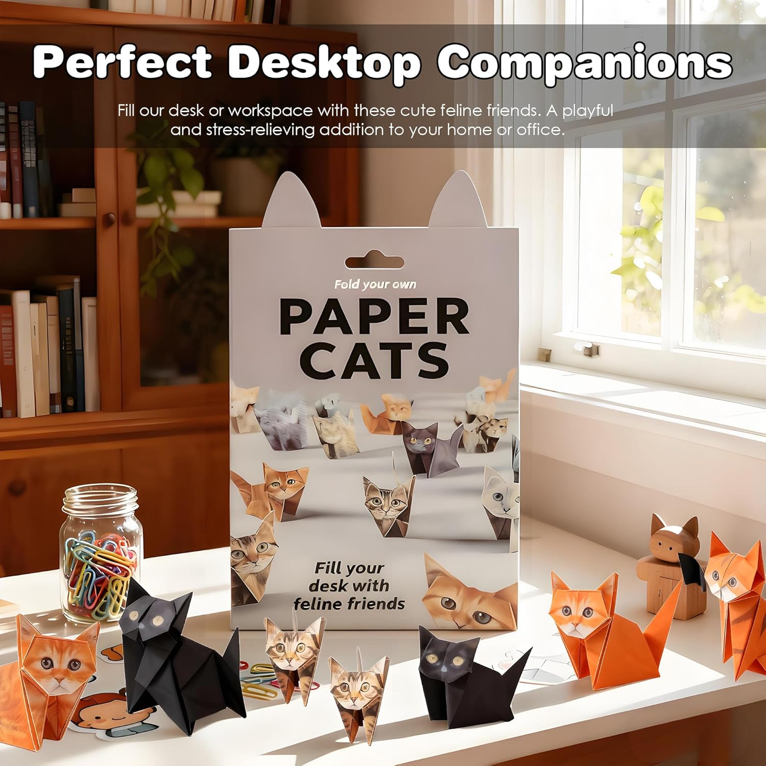 DIY Paper Cats Origami Kit,Cute Kitten Origami Papercraft Kit,Fun 3D Craft Origami Cats Paper Activity, Funny Christmas Birthday Gifts Stocking Stuffers Home Desk Decor image number 5