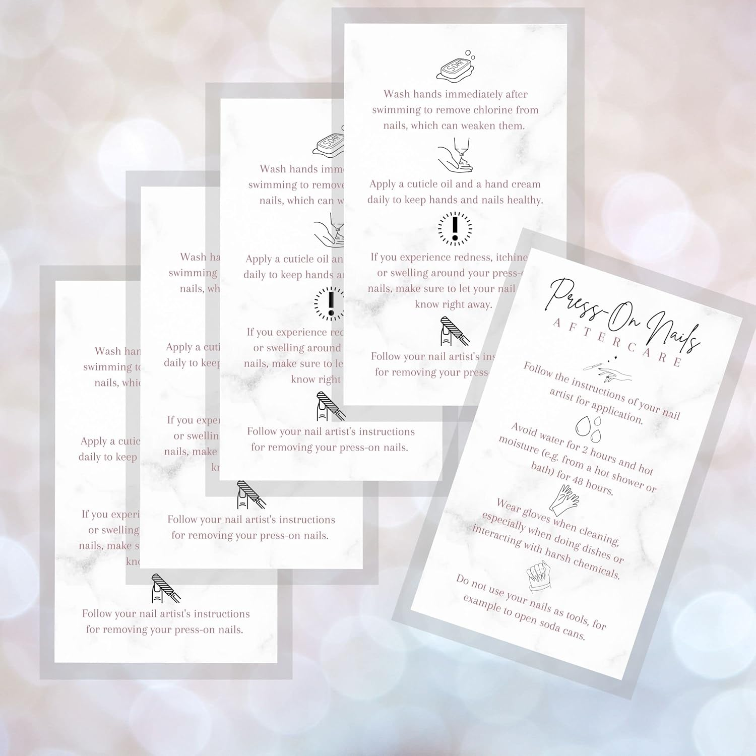Press-On Nail Aftercare Cards | 50 Pack | 2X3.5" Inch Business Card Size | Add to Your DIY Press-On Nail Kit | Marble Design image number 4