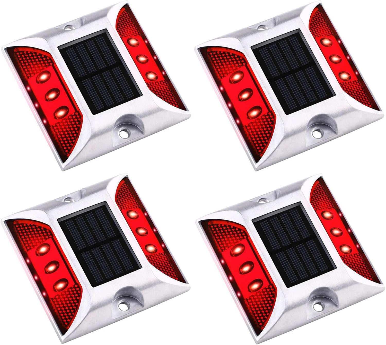 Aolyty Solar Driveway Dock Lights, IP68 Waterproof Deck Lights Outdoor, Warning Step Reflective Road Marker for Sidewalk Stair Garden Pathway Walkway