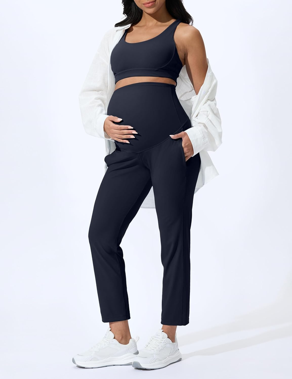 Mama Land Women'S Maternity Jogger over the Belly Stretchy Pregnancy Pants with Pockets Buttery Soft Lounge Activewear image number 3