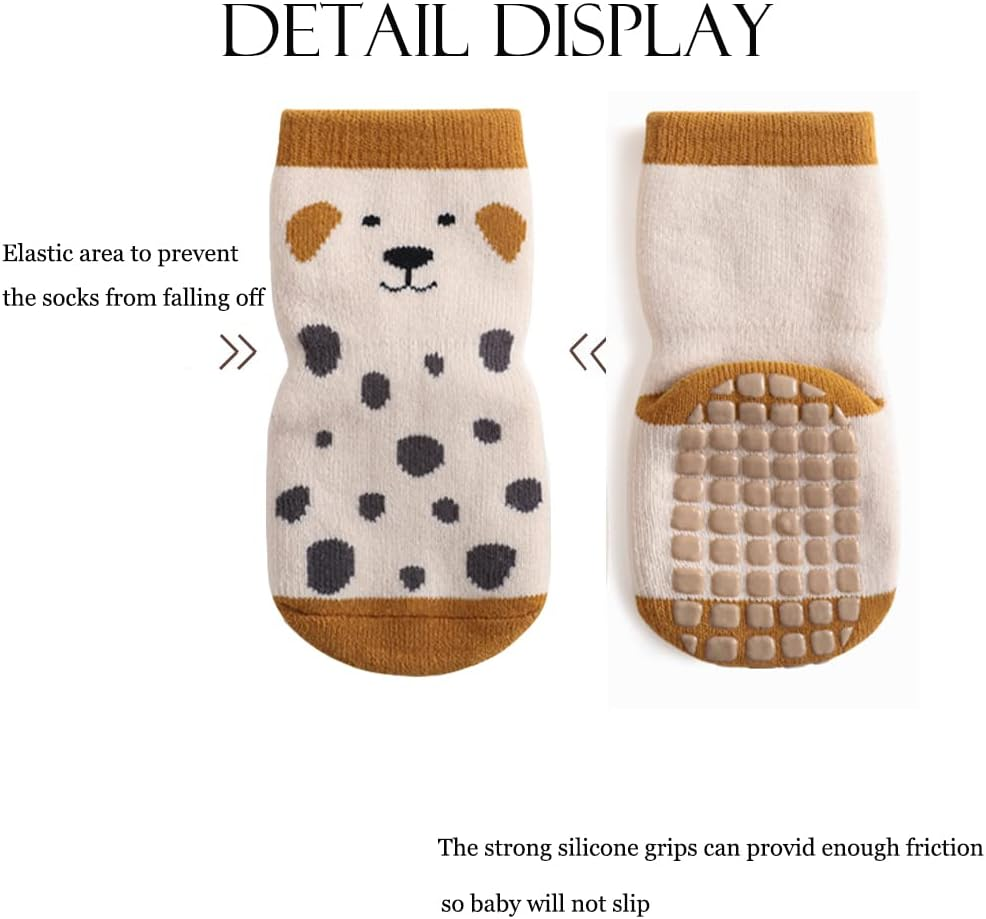 Exegawe Baby Non Slip Socks Winter - 5 Pairs Toddler Kids Thick Warm Crew Socks with Grips for Girls Boys Non Skid Socks image number 3
