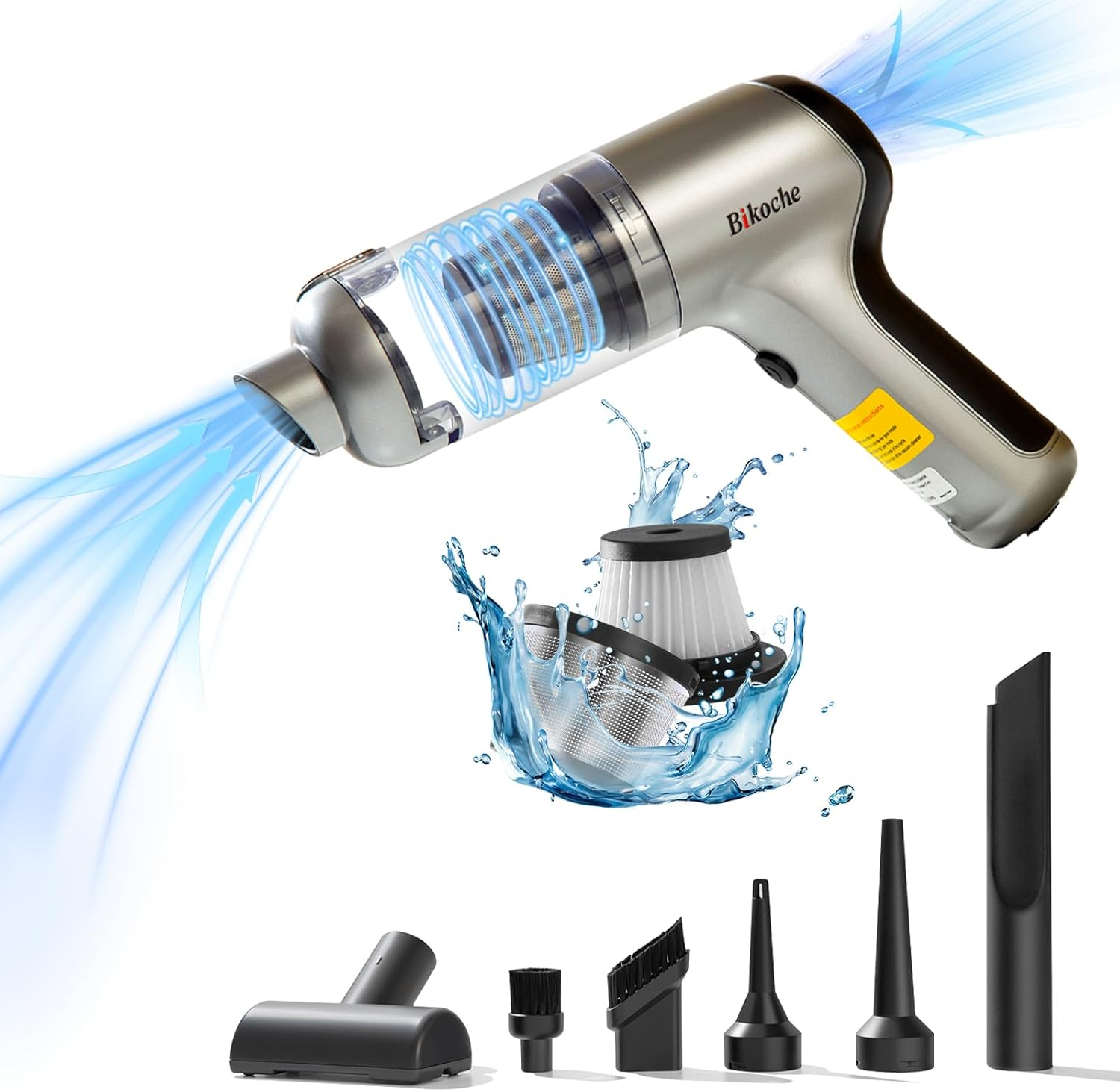 Car Vacuum Cleaner - 3 in 1 Powerful Rechargeable Mini Car Vacuum, Portable Vacuum Blower with Brushless Motor, Cordless Handheld Vacuum for Car, Home, Keyboard Cleaning image number 4