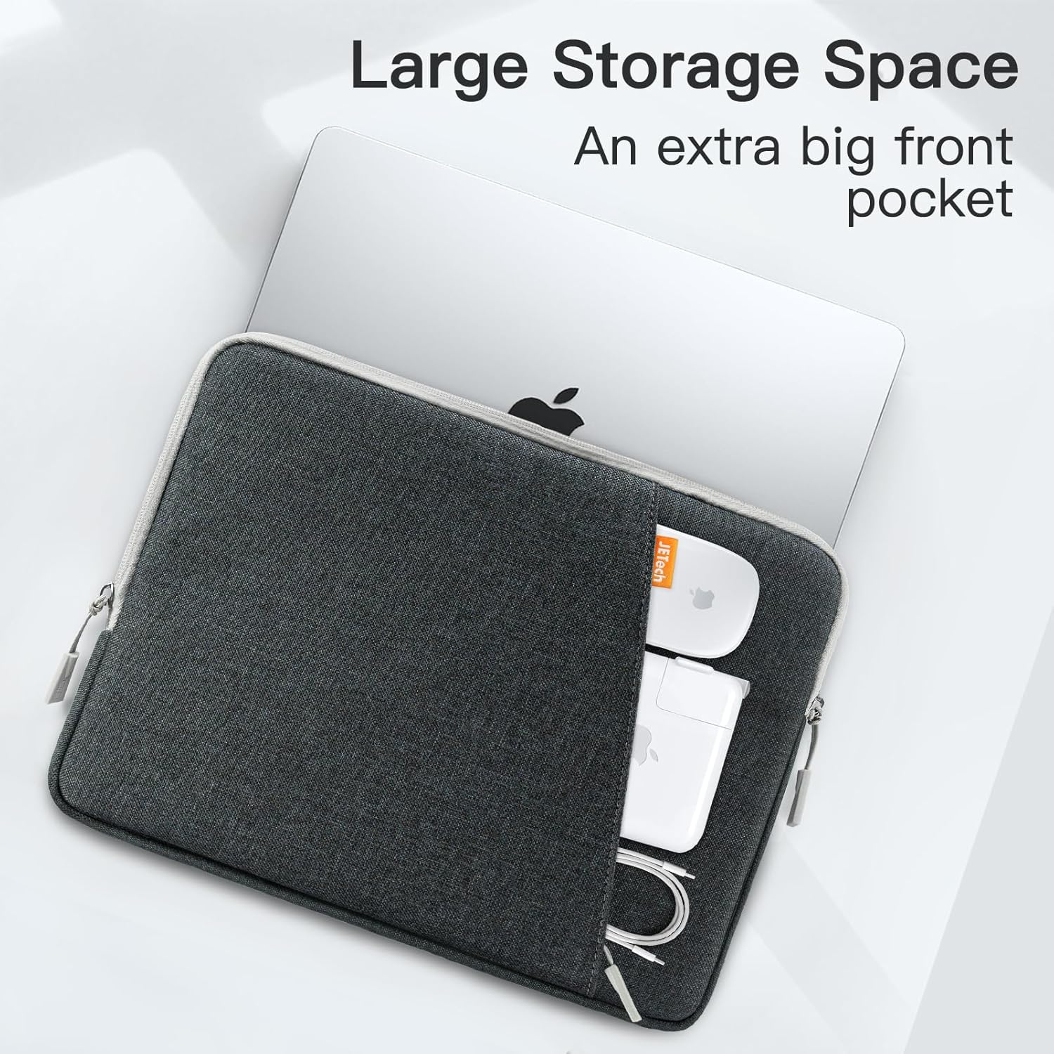 Jetech Laptop Sleeve for 13-14Inch Macbook Air/Pro (M5/M4/M3/M2/M1) 2020-2025, 13-13.6 Inch Notebook, Waterproof Shock Resistant Bag Case with Accessory Pocket (Dark Grey) image number 5