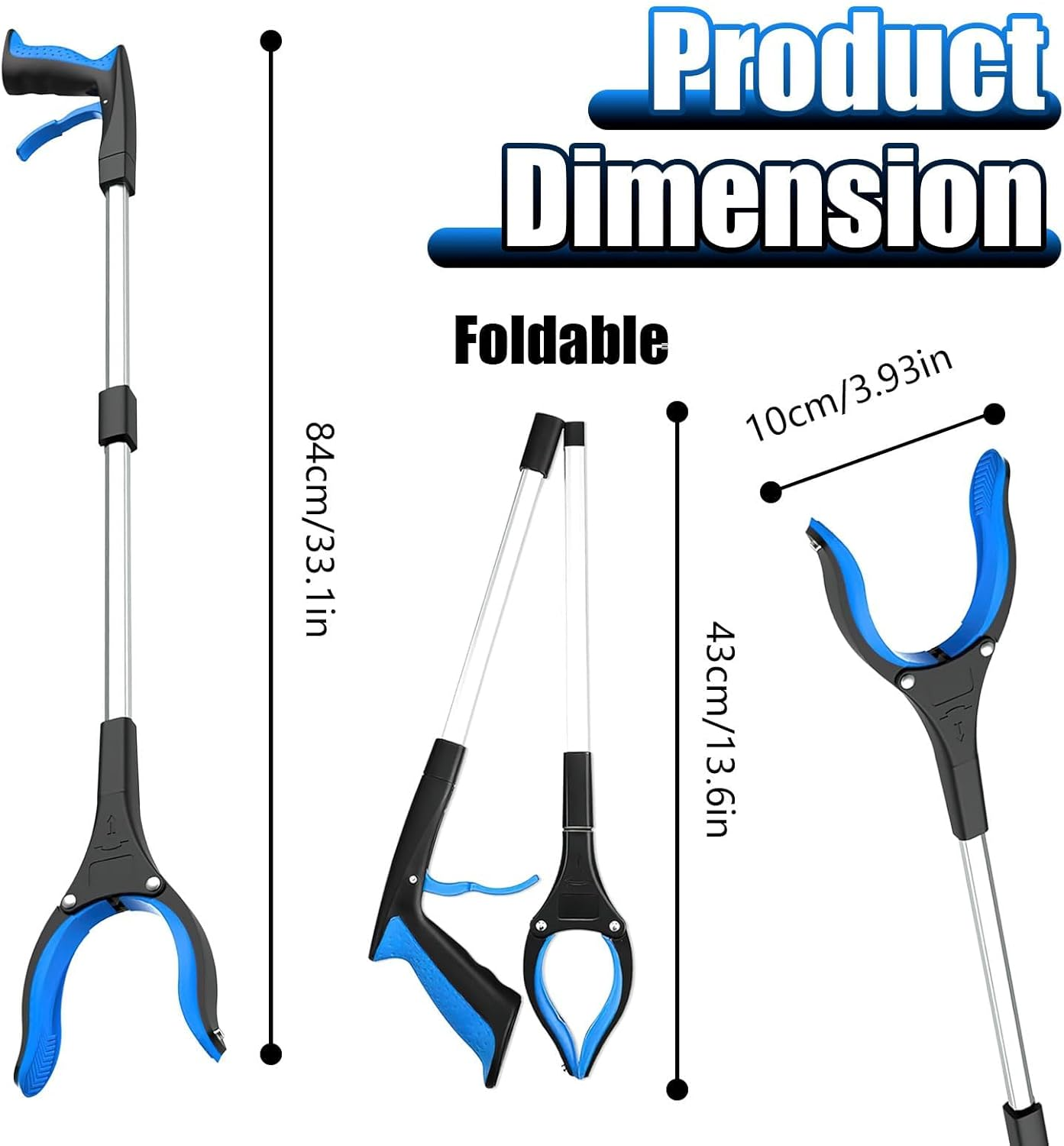 Reacher Grabber Tool, 32" Aluminum Alloy Grabber Tool Heavy Duty with Magnet, Foldable Reacher Grabber for Seniors (Blue) image number 1