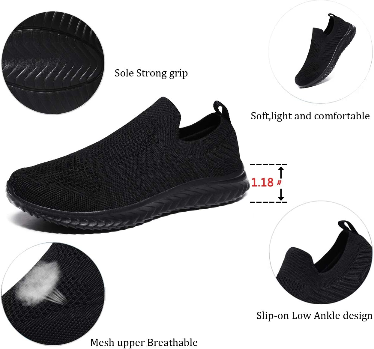 SPRGREEN Mens Laceless Slip - on Mesh Knit Sneakers for Casual Athletic Walking & Running - Lightweight, Comfortable, Breathable, Black, 9.5 image number 1