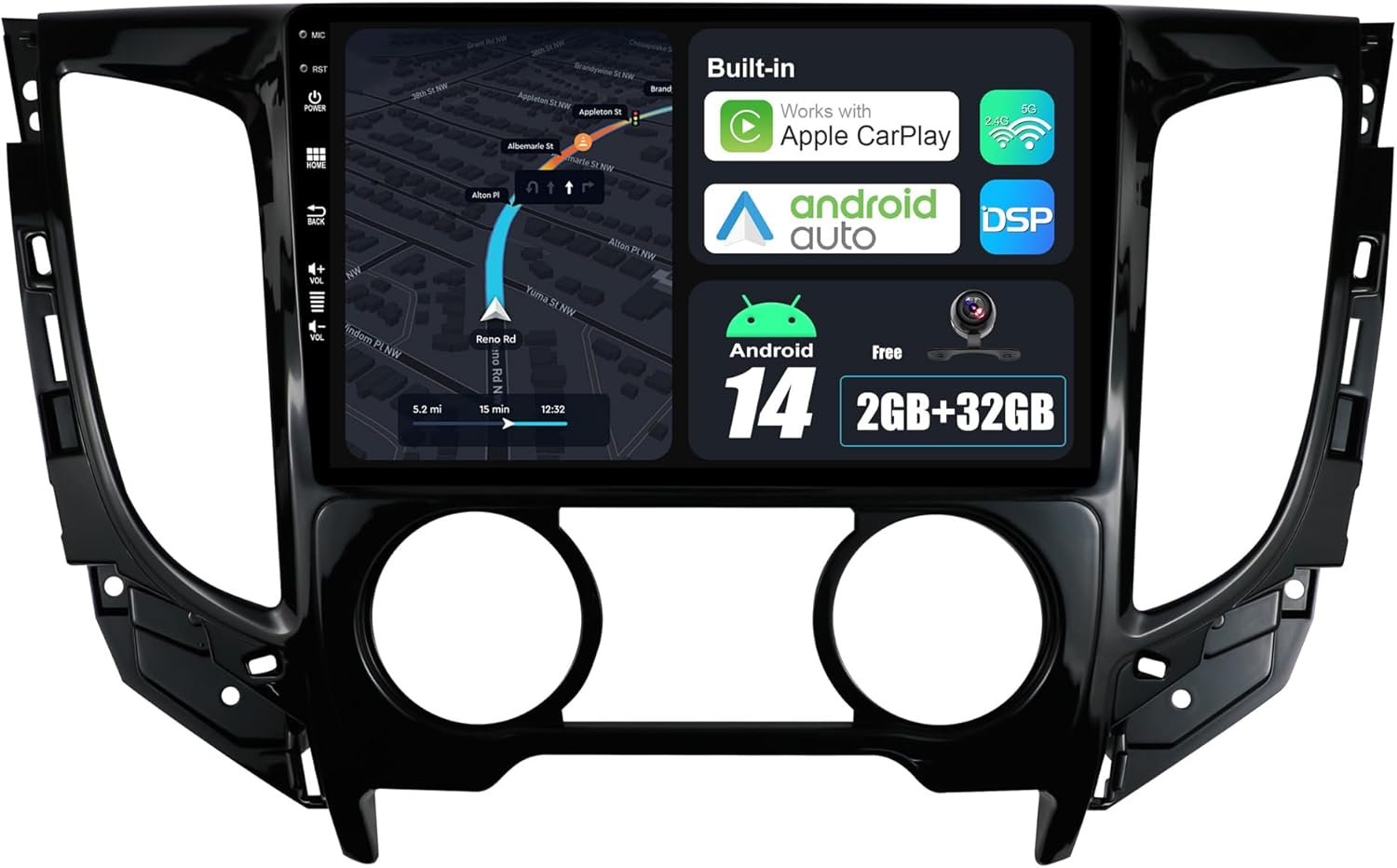 Android 14 IPS Car Stereo for Mitsubishi Triton Pajero Sport MC 2015-2019 - 2G+32G - Wireless Carplay/Android Auto - Rear Camera Free - 9 Inch 2 Din - DAB Steering Wheel Fast-Boot Bluetooth image number 2