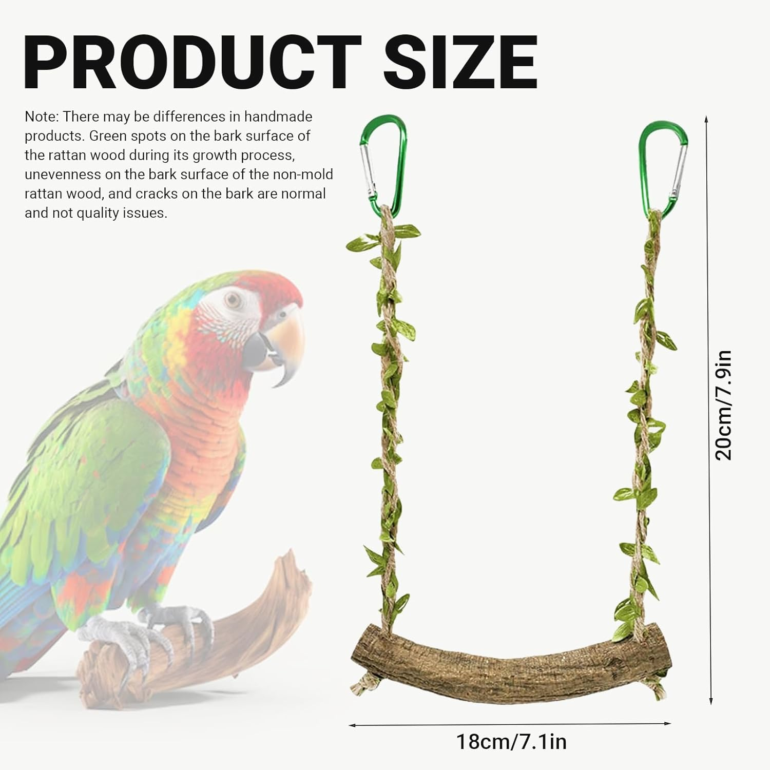 JOWILIN Wood Birds Cage Swing, Bird Perch Stand with Metal Hooks, Parrot Rope Swing Hanging Toy, Bird Chewing Toy, Training Stand Holder for Budgie Conure Finches, Cockatiel, Lovebird