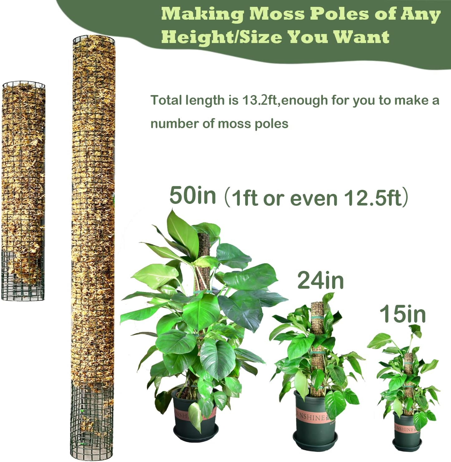 Moss Pole DIY Kit, Moss Pole for Plants Monstera, 8.3In&times;13.2Ft Steel Moss Pole Mesh with Plier, Cable Zip Ties, Max 7Pcs 23" Sphagnum Moss Pole, Mesh Moss Pole with Different Height - 13.2Ft Wire Mesh image number 4