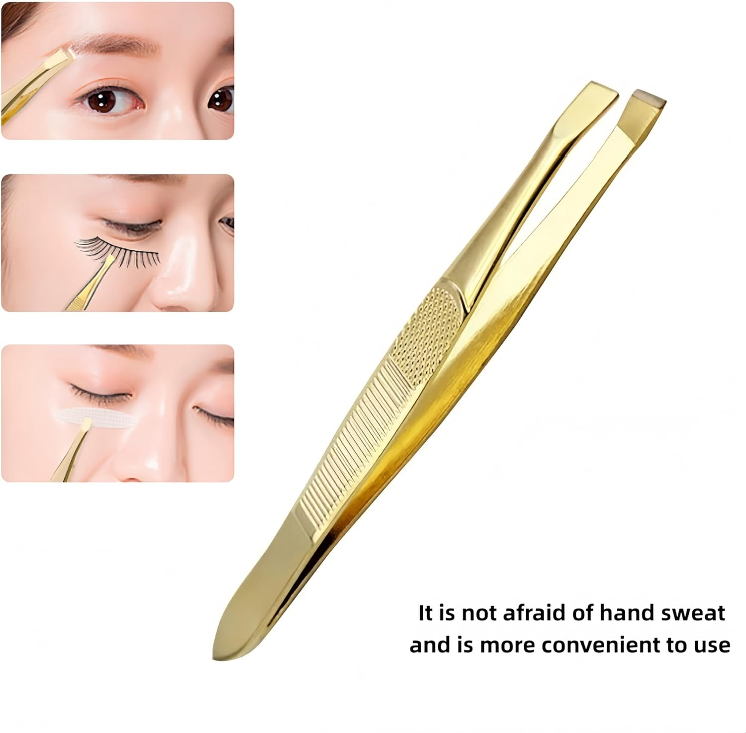 WEBXMZDQ 2Pcs High-Quality Gold-Plated Stainless Steel Eyebrow Tweezers,Precision Ingrown Hair Removal Tweezers,Daily Multi-Purpose Beauty Tools, for Precise Eyelash Trimming, for Men and Women