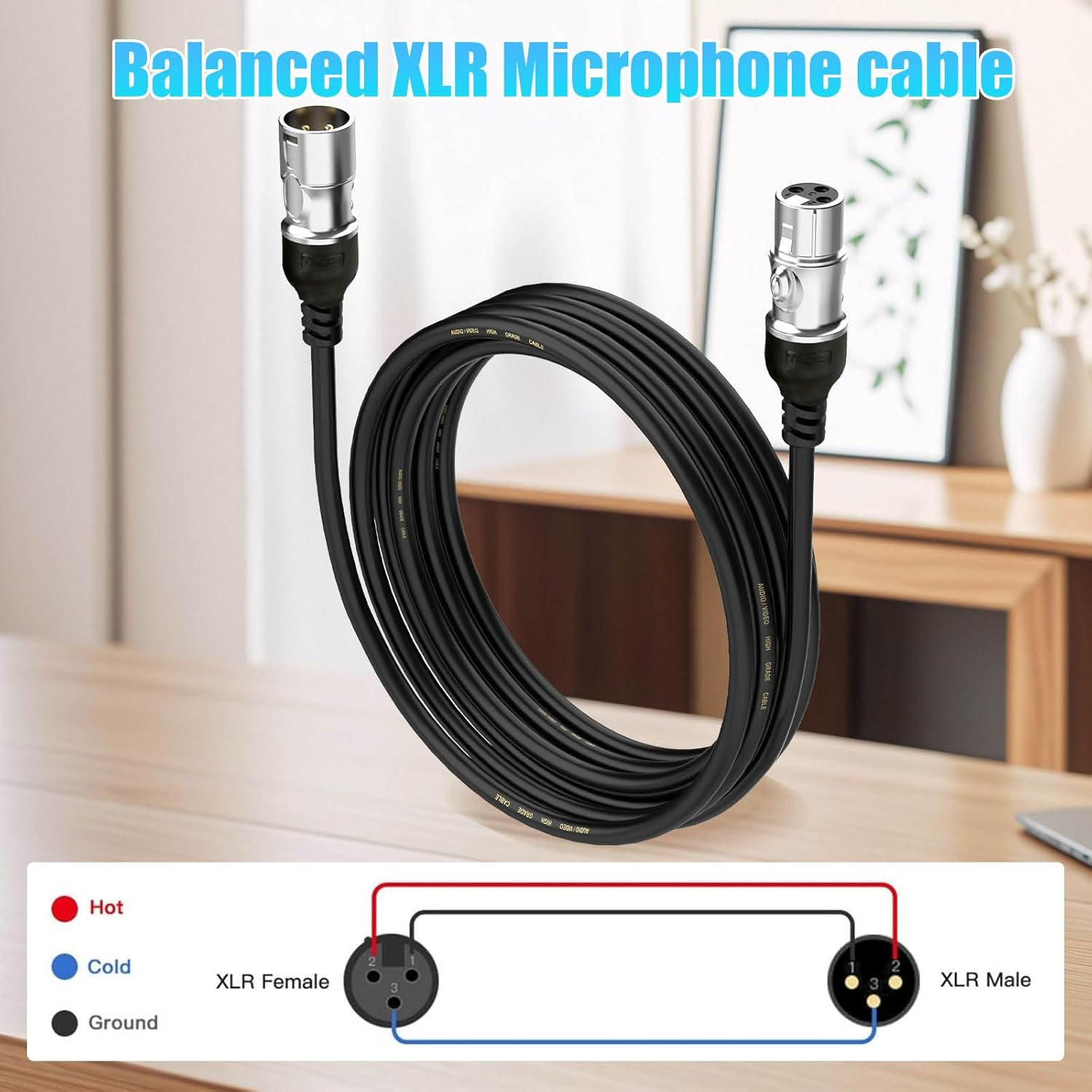 TEKERA XLR Cables 6-Pack &ndash; Colored XLR Male to Female Mic Cables, 3-Pin Balanced Microphone Audio Snake Cords for Studio, Mixer, Live Sound & Recording Equipment，0.5M image number 4