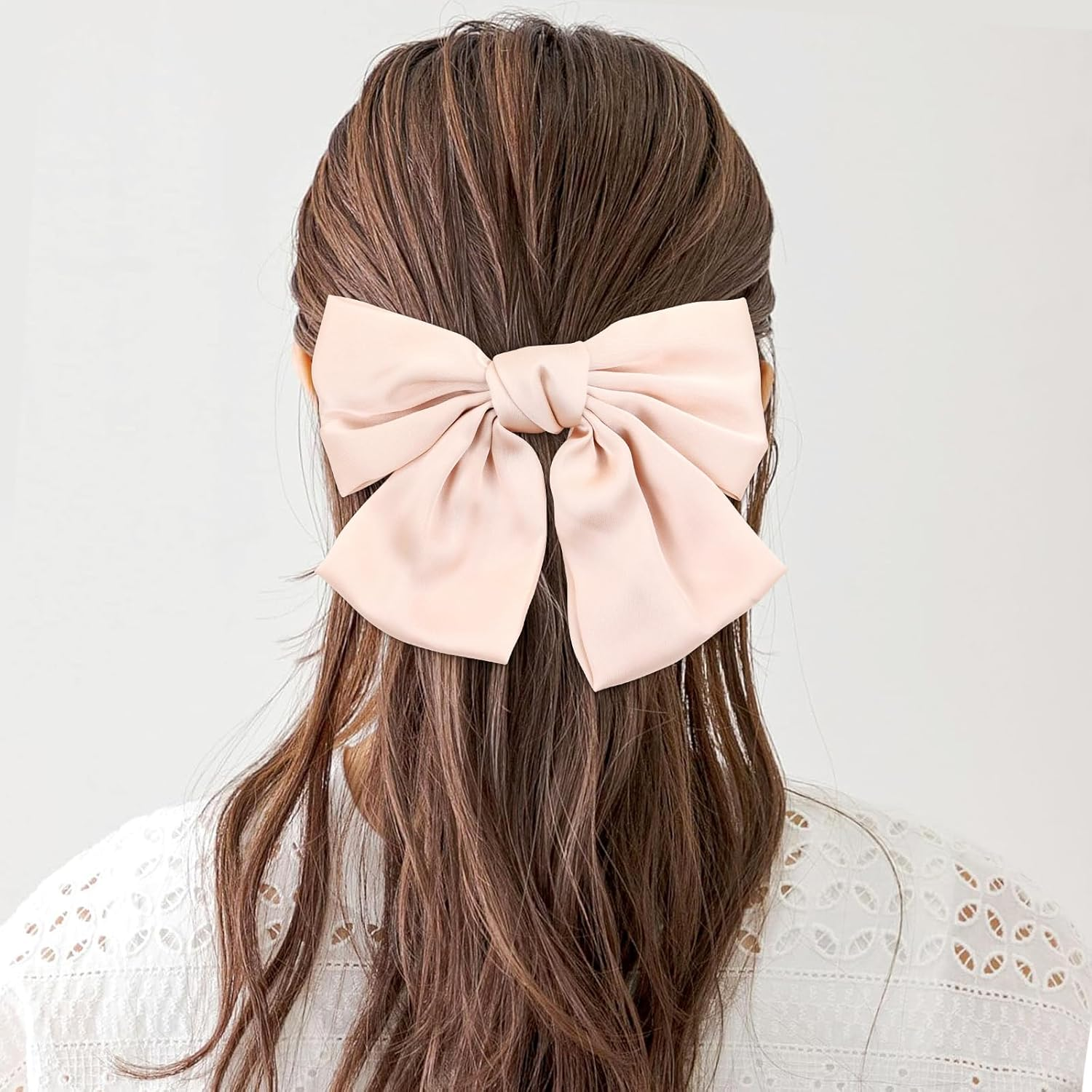 Satin Hair Bows 15 Colors 8 Inch Large Oversized with Bow French Hair Clips Bun Ponytail Holder White Red Blue Green Black Hair Accessories for Women Girls image number 3