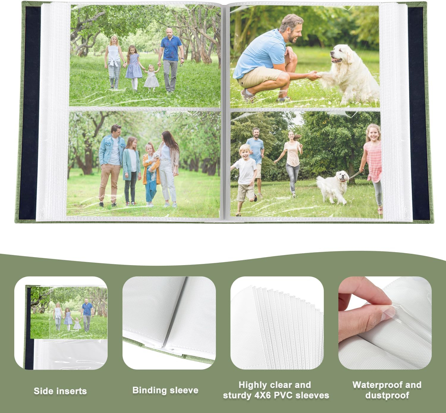 200-Pocket Photo Album 4X6 - Slip-In Picture Album with Linen Cover & Display Window, Vertical Photo Book for Wedding, Family, Baby, Anniversary & Vacation Memories (Holds 200 Photos) image number 6