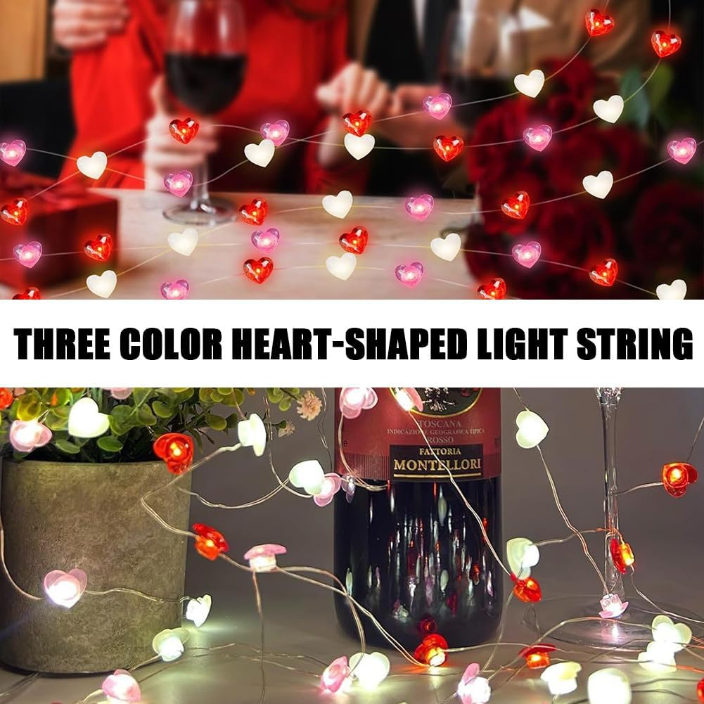 Homiliky 3 Colors Love Heart String Lights - 2M 20 Leds Battery Powered for Valentine'S Day, Wedding, Mother'S Day, Anniversary Indoor Decorative [Energy Class A] image number 1