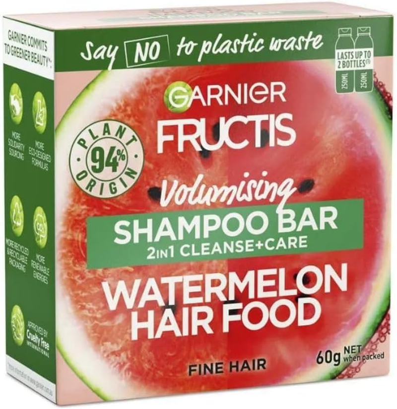 6X Garnier Watermelon Hair Food Volumising Cleanse and Care Shampoo Bar 60G image number 6