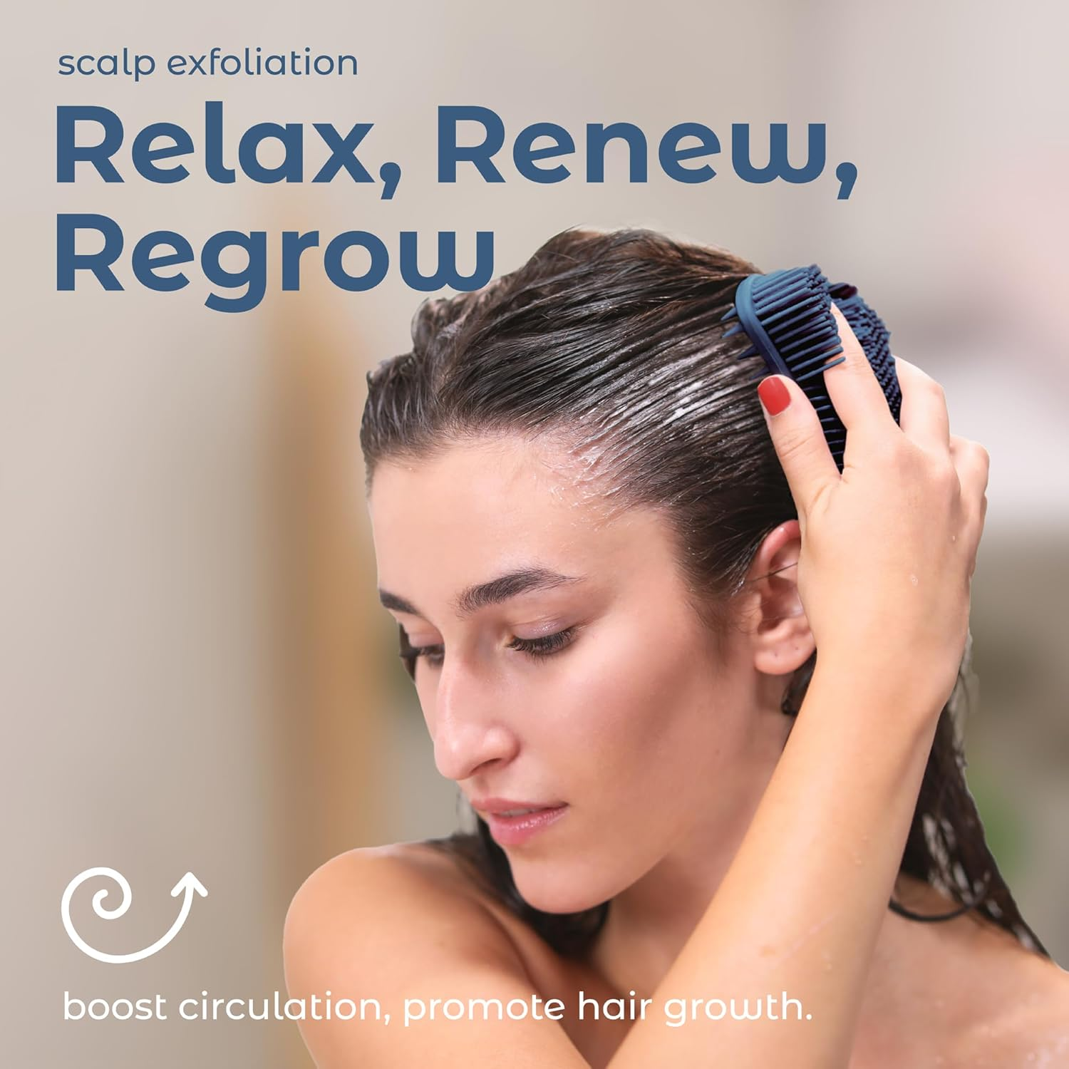 Mainbasics Silicone Body Scrubber &ndash; Dual-Sided Shower & Scalp Scrubber, Gentle Silicone Loofah Alternative for Deep Clean (Dark Blue, Scalp) image number 2