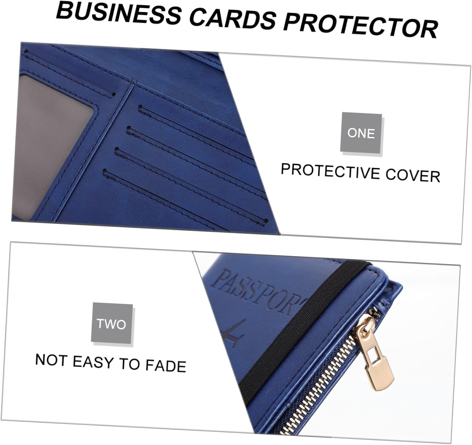 WATIIFUFU Pu Passport Cover RFID Blocking Cards Holder Business Card Organizer Slim Travel Passport Wallet for Men and Women Portable Gate Pass Protector in Navy Blue - Navy image number 5