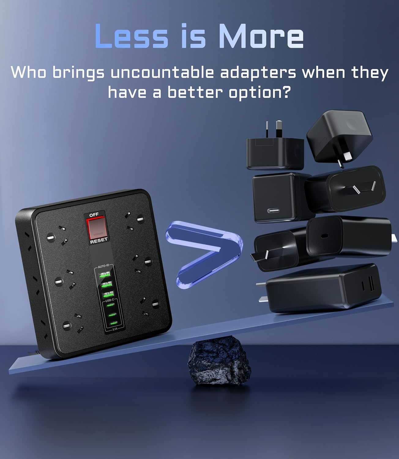 Powerboard USB Surge Protector - 18IN1 Power Board with 3 USB C & 3USB, 12 Outlet Power Strip with 1.9M Extension Cord, Wall Mountable 2500W Surge Protection and Overload Switch for Home & Office image number 4