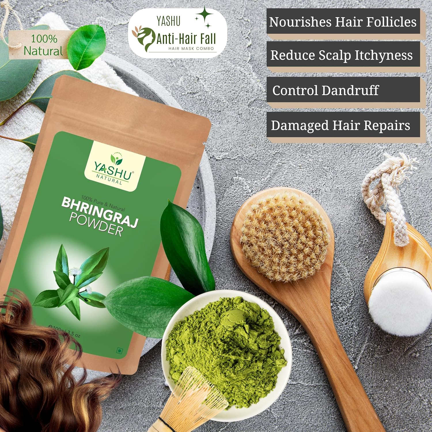YASHU Pure Hibiscus Bhringraj Fenugreek Seed Amla Organic Powder for Hair & Scalp Care | for Men & Women (400G) image number 6