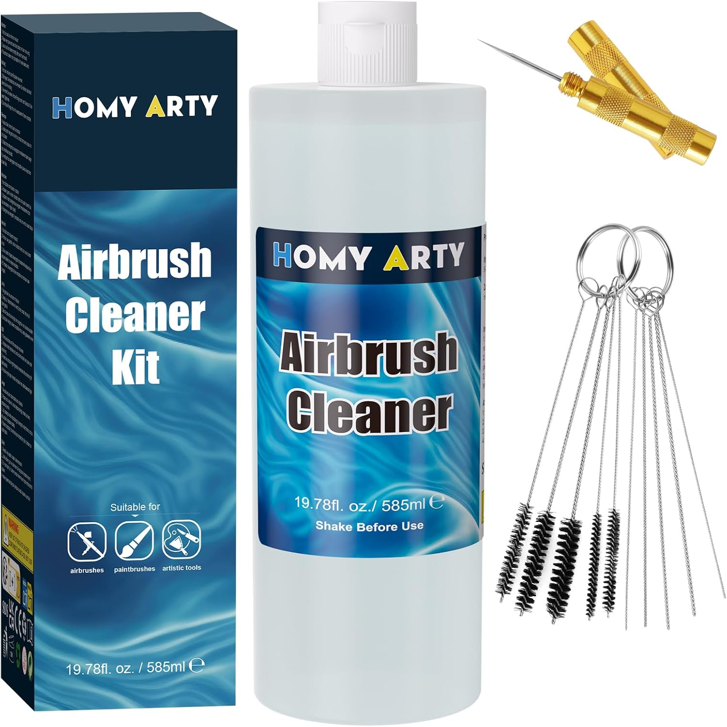 Airbrush Cleaner Kit 19.78 Fl Oz - with Nozzle Cleaner & Cleaning Brushes, Airbrush Cleaning Kit for Water-Based Acrylic Airbrush Paint, Art Tools, Brushes & Airbrushes image number 4