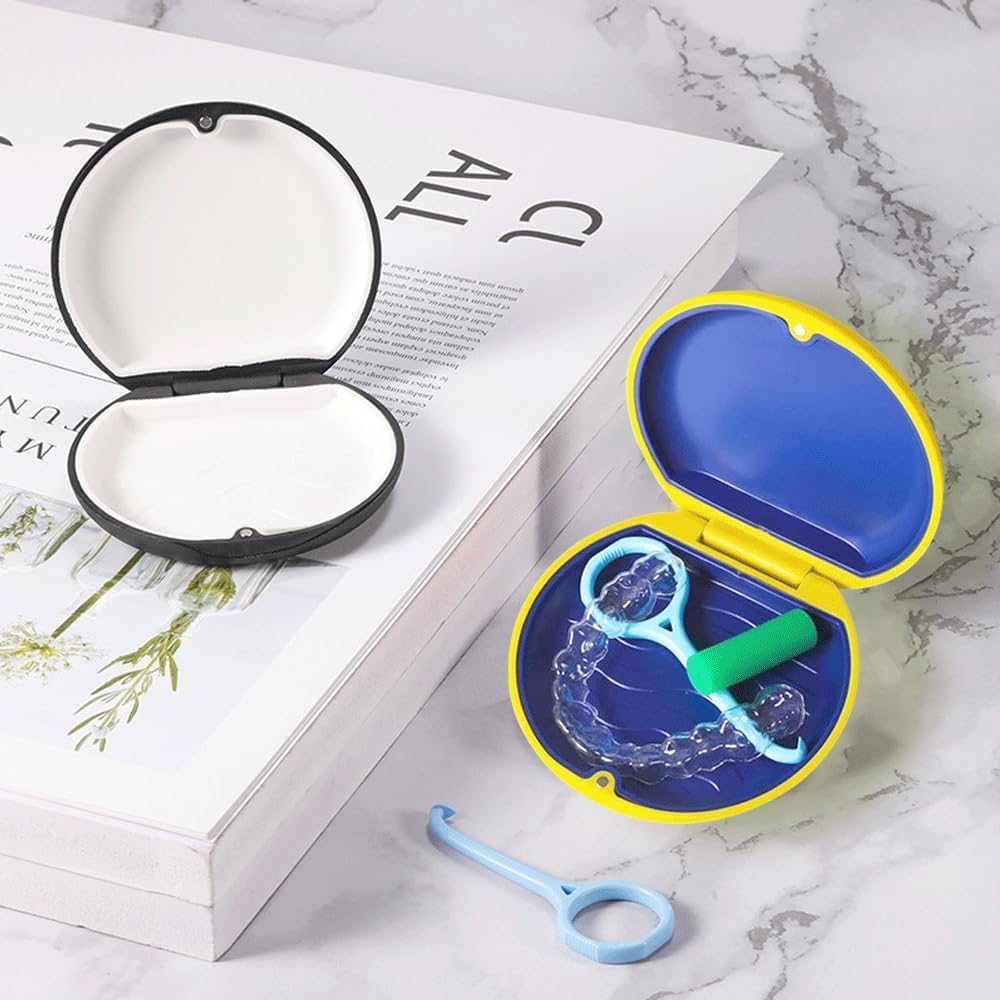 Aligner Case, Retainer Case, Braces Box,Denture Holder Case Small with Magnetic Closure and Silicone Textured Line,Mouthguard Case Holder Protective Case for Oral Care Dentisty. (Black) - Black image number 5
