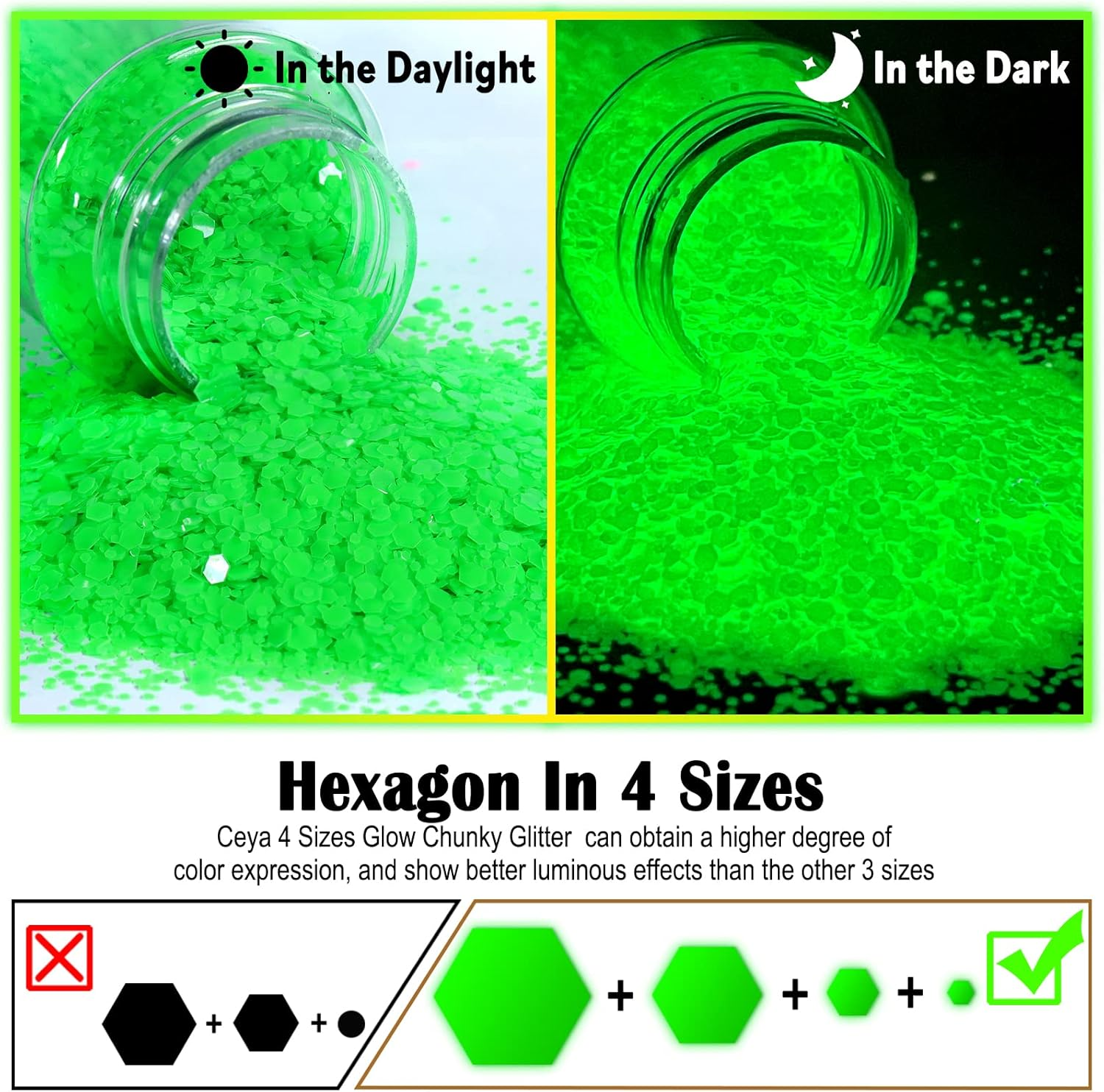 Ceya Glow in the Dark Glitter, 2.8Oz/ 80G White Luminous Chunky Glitter Mix Fine Powder Flakes Fluorescent Nail Sequins for Epoxy Resin, Tumblers, Halloween Party, Festival Decor image number 5