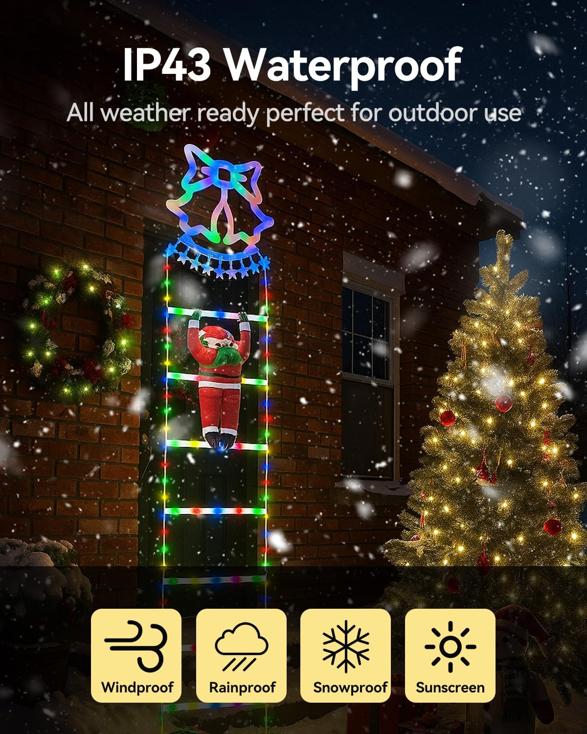 Theapro LED Christmas Ladder Lights 5.7FT/1.75 M Climbing Santa Claus Decorative Lights Battery Operated with 8 Mode Waterproof Fairy String Lights for Xmas Tree Outdoor Indoor (Multi-Color) image number 4