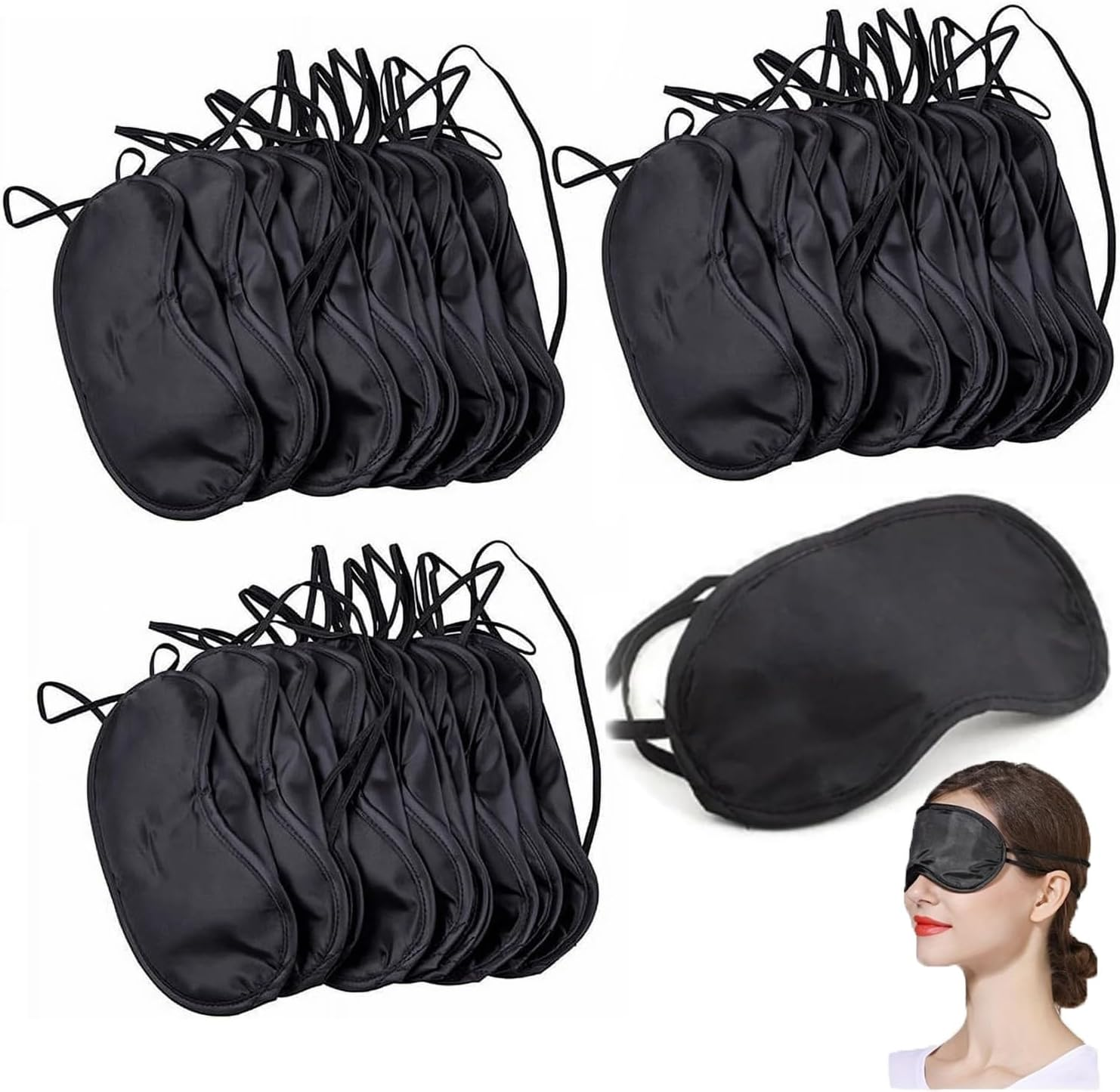 30PCS Black Sleep Eye Masks,Lightweight Breathable Eye Masks with 2 Adjustable Elastic Straps,Soft Night Use Eye Cover (Black)