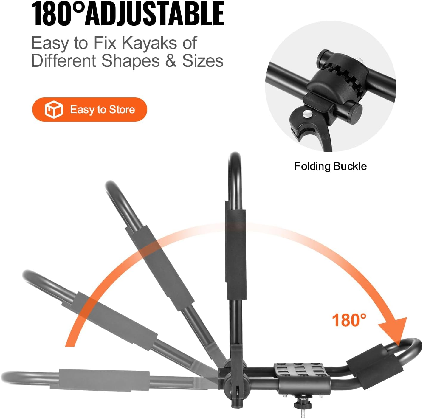 VEVOR Kayak Roof Rack 1 Pair J-Bar, Soft Roof Rack Quick Folding, Top Mount Tie Down, Carrier for Kayak, Surf Board, Canoe, SUP, Ski Board, Mount on Car, SUV, Truck, 1 Kayak image number 3