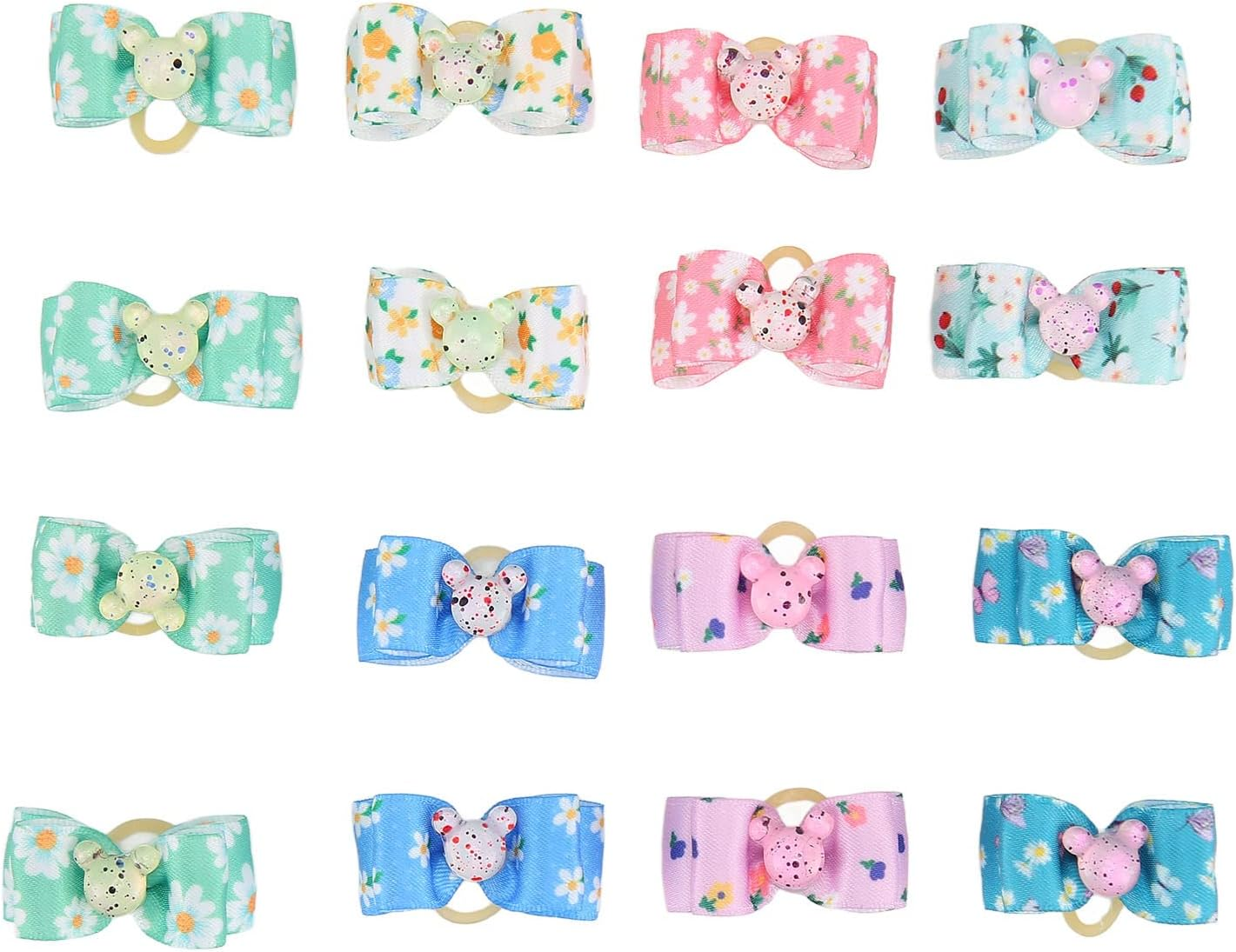 JOROBURO 16 Pcs Dog Hair Bows, Floral Pattern Multicolor 2 Layer Butterfly Bow, Pet Hair Bowknot Pet Grooming Hair Accessories with Rubber Bands for Dog Puppy Cat image number 3